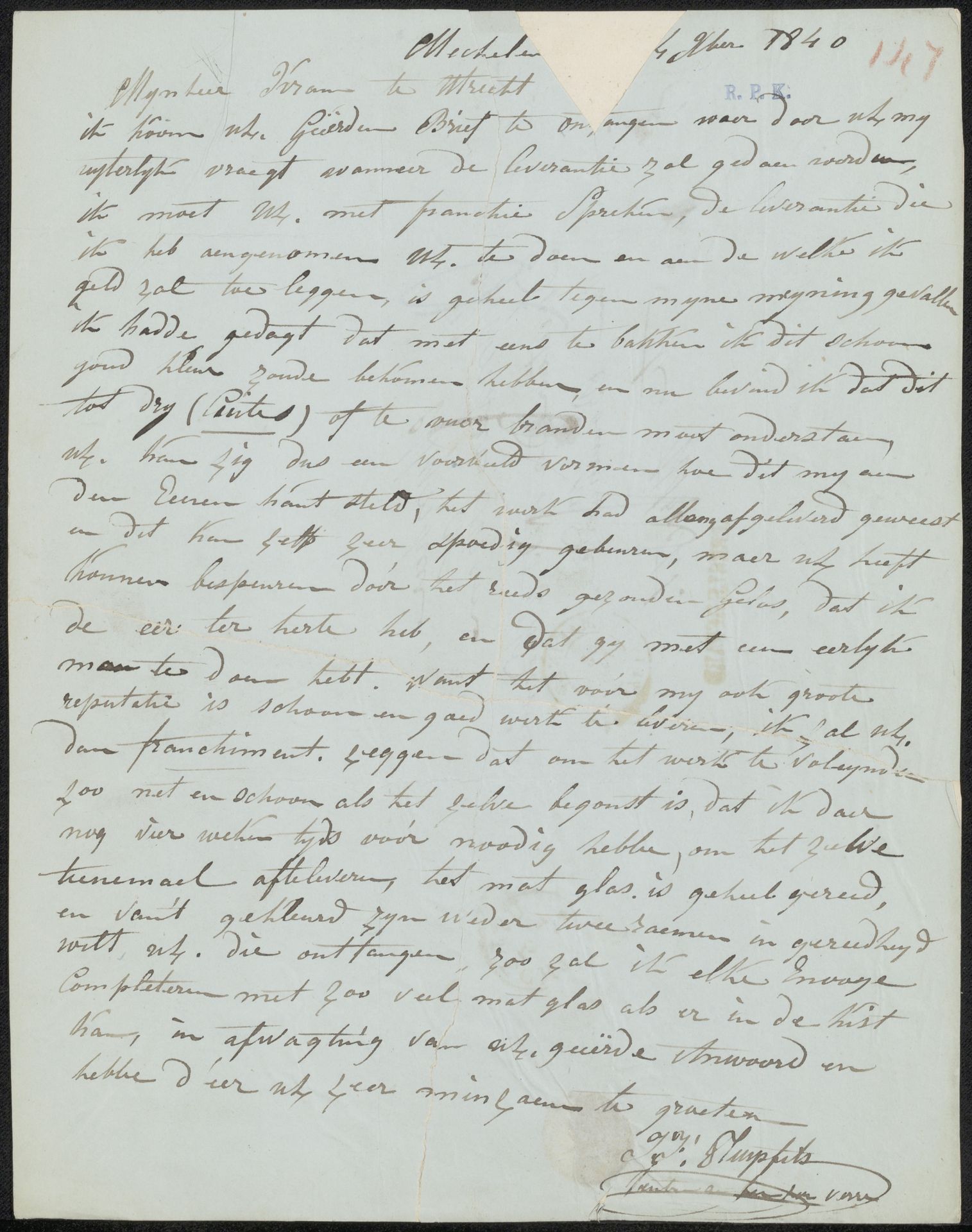 Brief aan Christiaan Kramm by Jan Frans Pluys