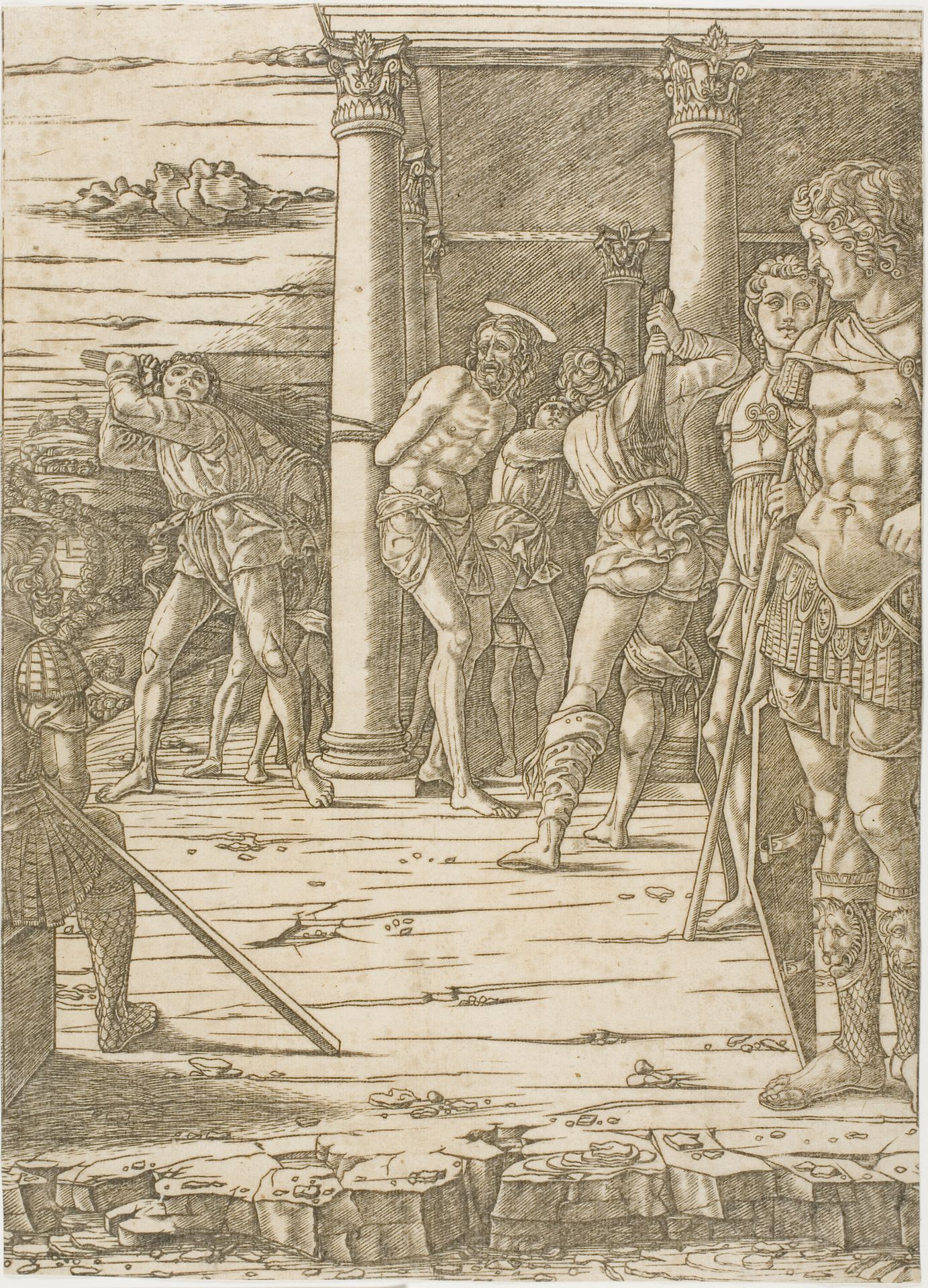 The Flagellation of Christ, with the Landscape Background by Andrea Mantegna