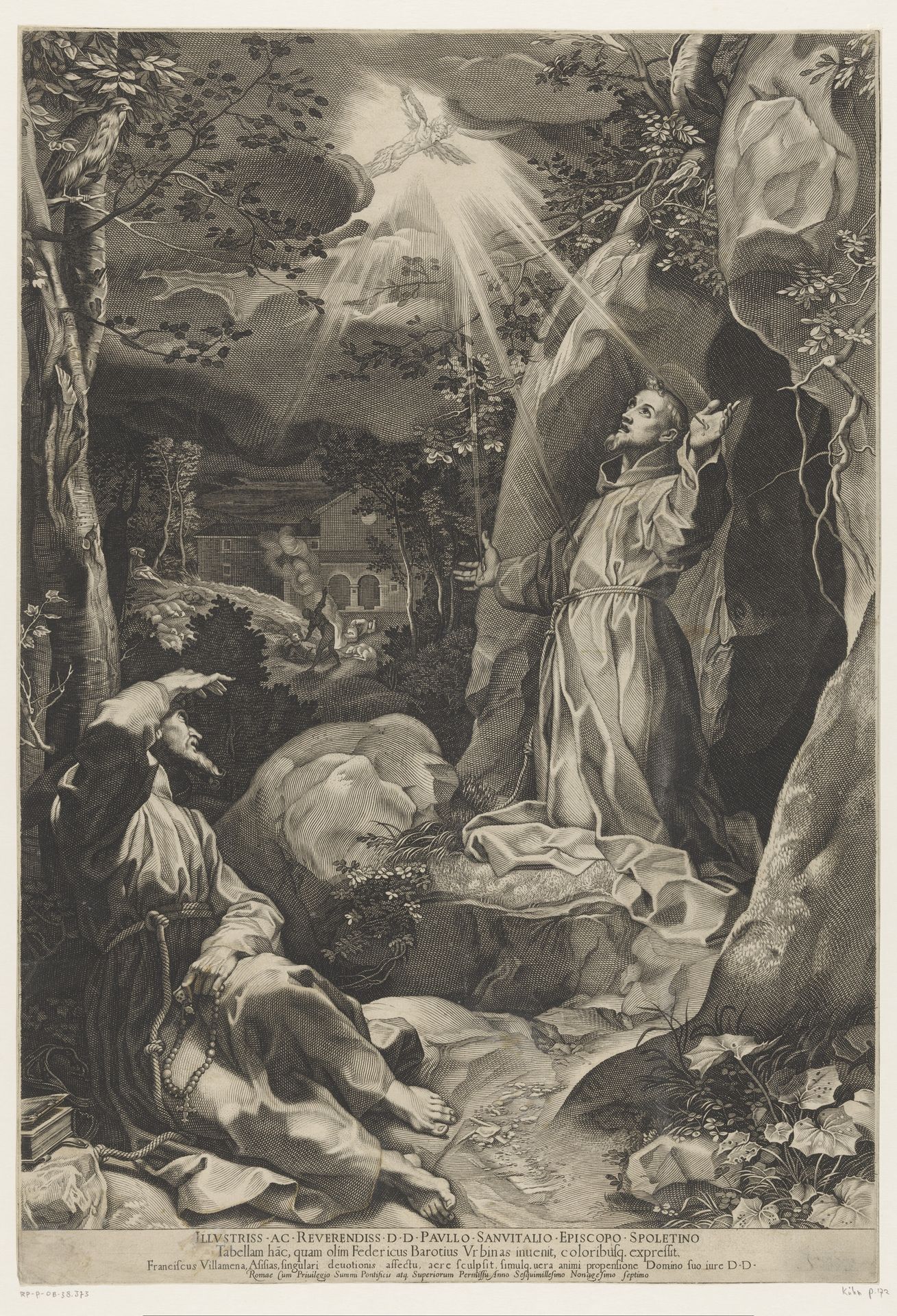 Heilige Franciscus ontvangt de stigmata by Francesco Villamena