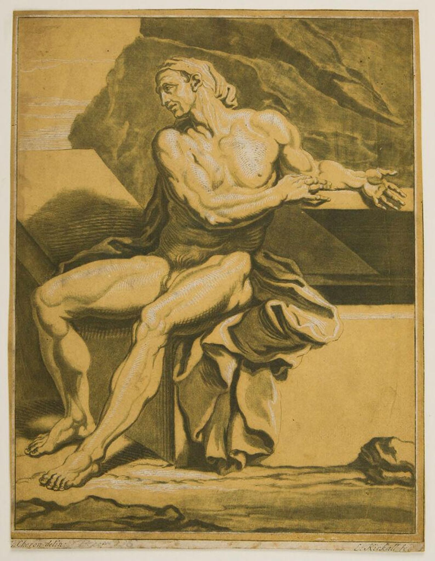 Seated Male Nude by Elisha Kirkall