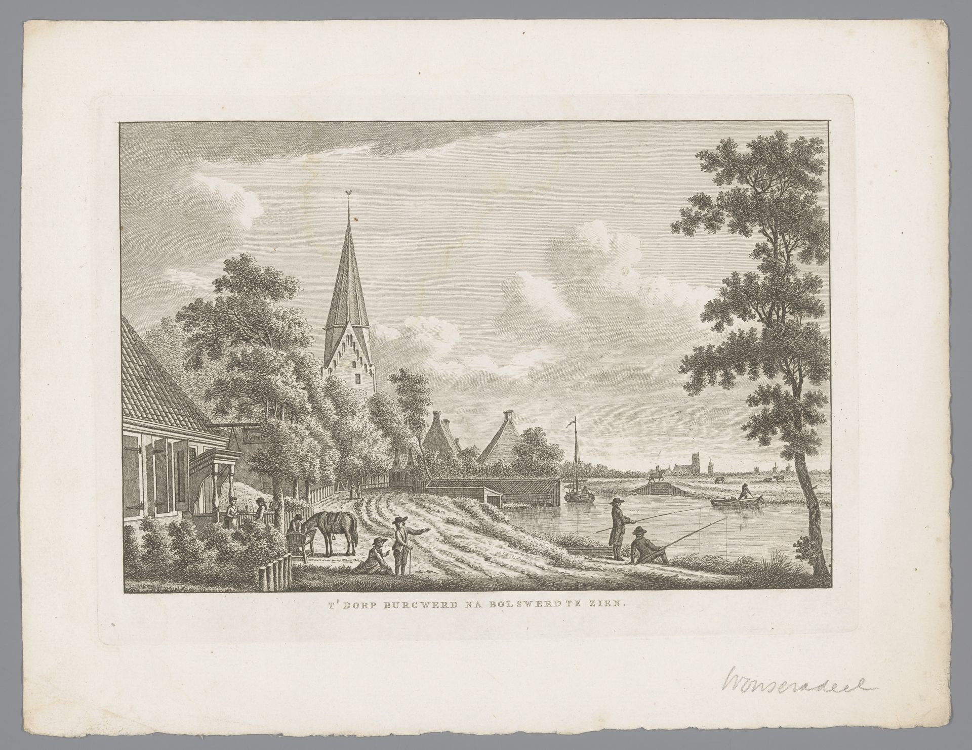 Gezicht op Burgwerd met Bolsward op de achtergrond by Carel Frederik (I) Bendorp
