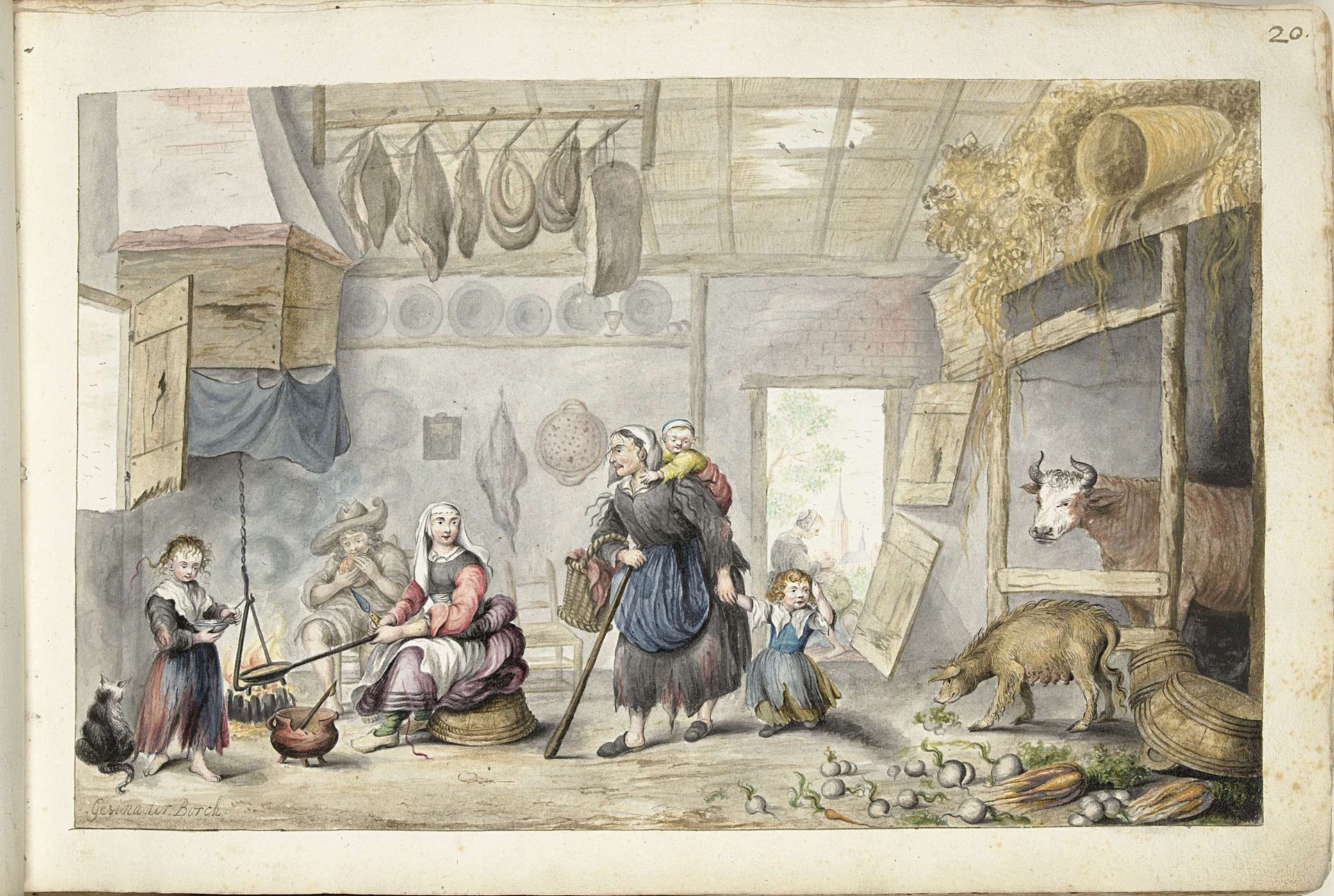Boereninterieur (Liefdadigheid of Armoede) by Gesina ter Borch
