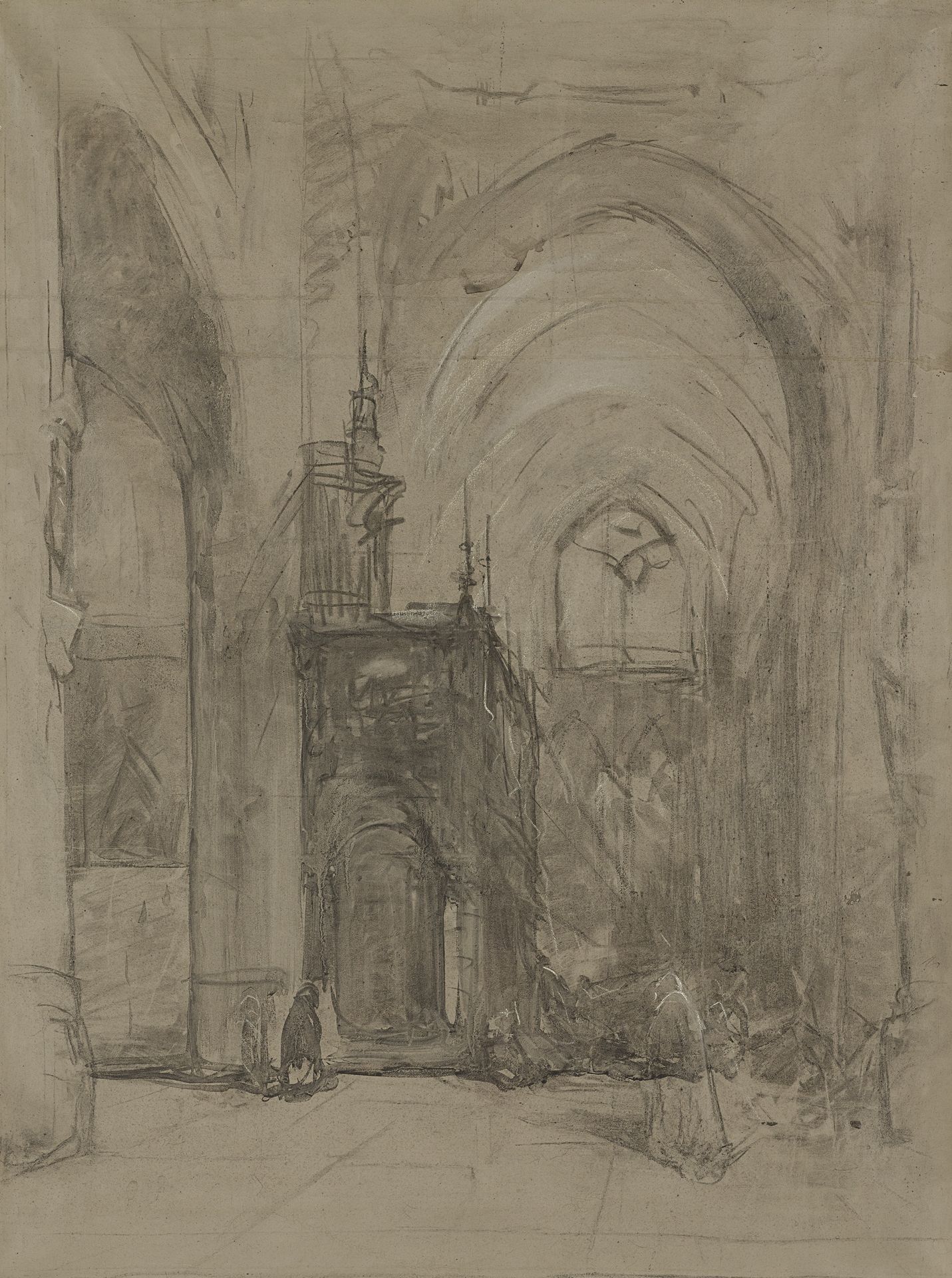 Gezicht op het oxaal van de St Janskerk te 's-Hertogenbosch by Johannes Bosboom