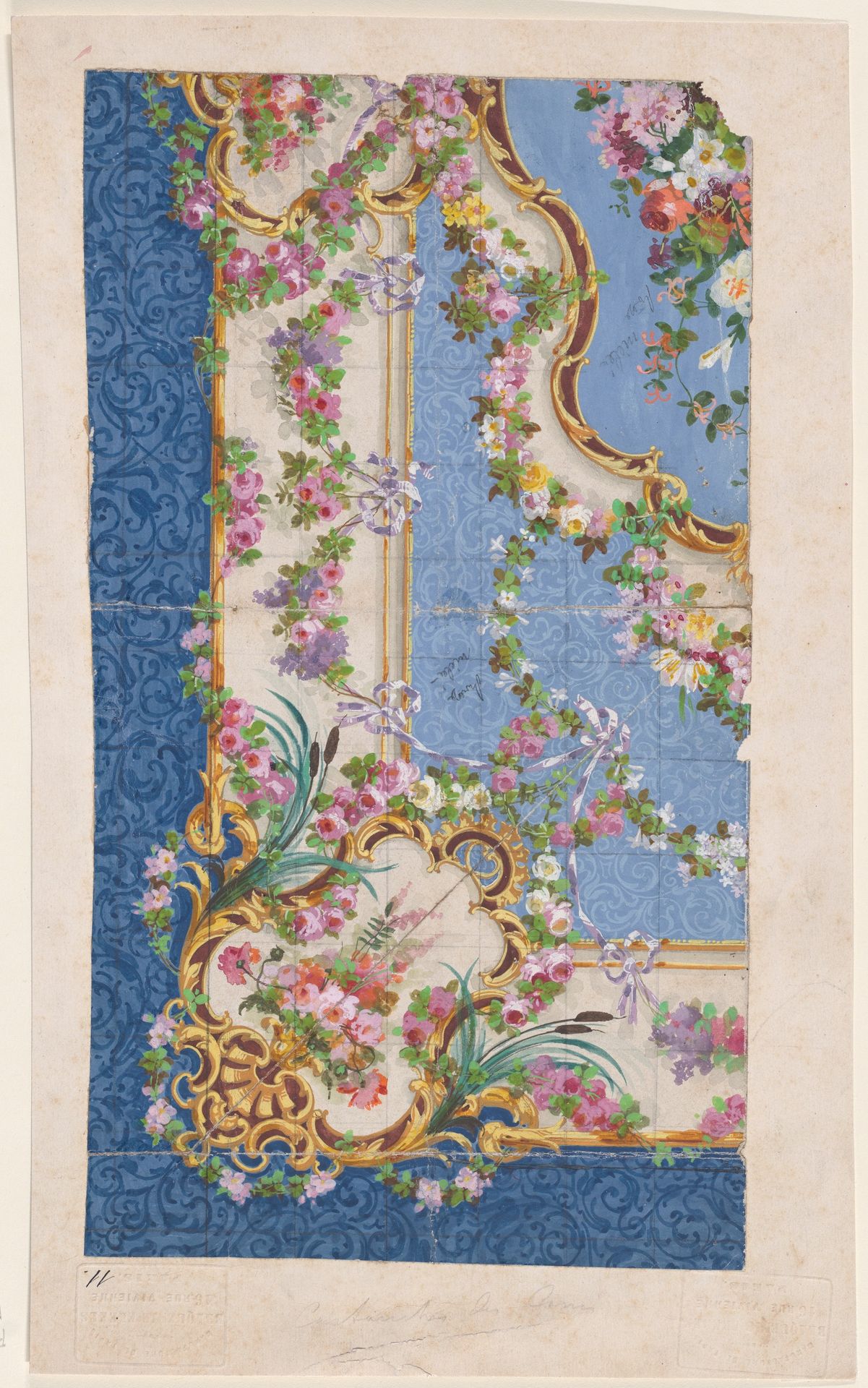 Design for a Rug with Ornamental Frames and Garlands and Festoons of Leaves, Flowers, and Ribbons Over a Background of Arabesques by Braquenié et cie.