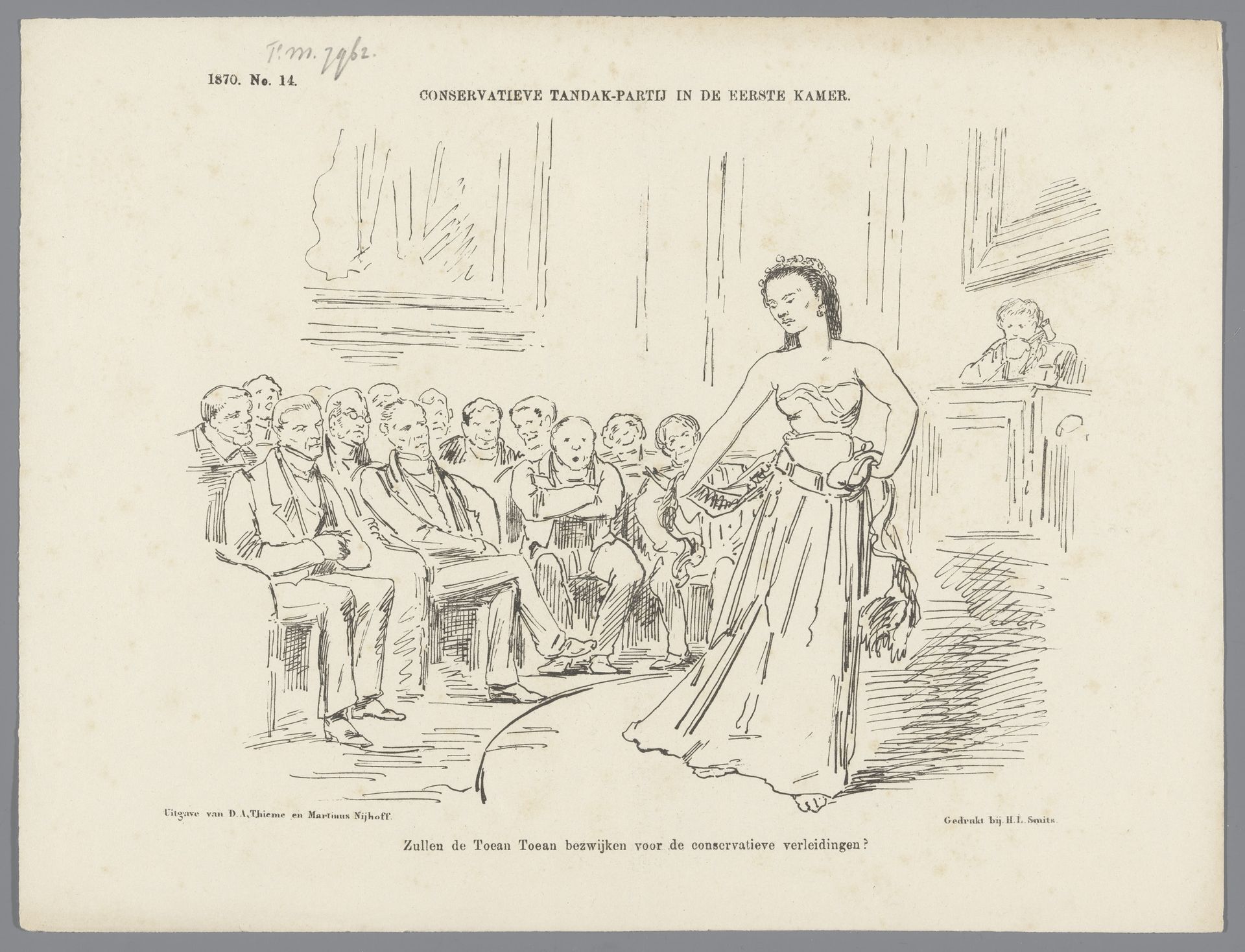 Spotprent over de behandeling van de Agrarische wet in de Eerste Kamer, 1870 by Johan Michaël Schmidt Crans