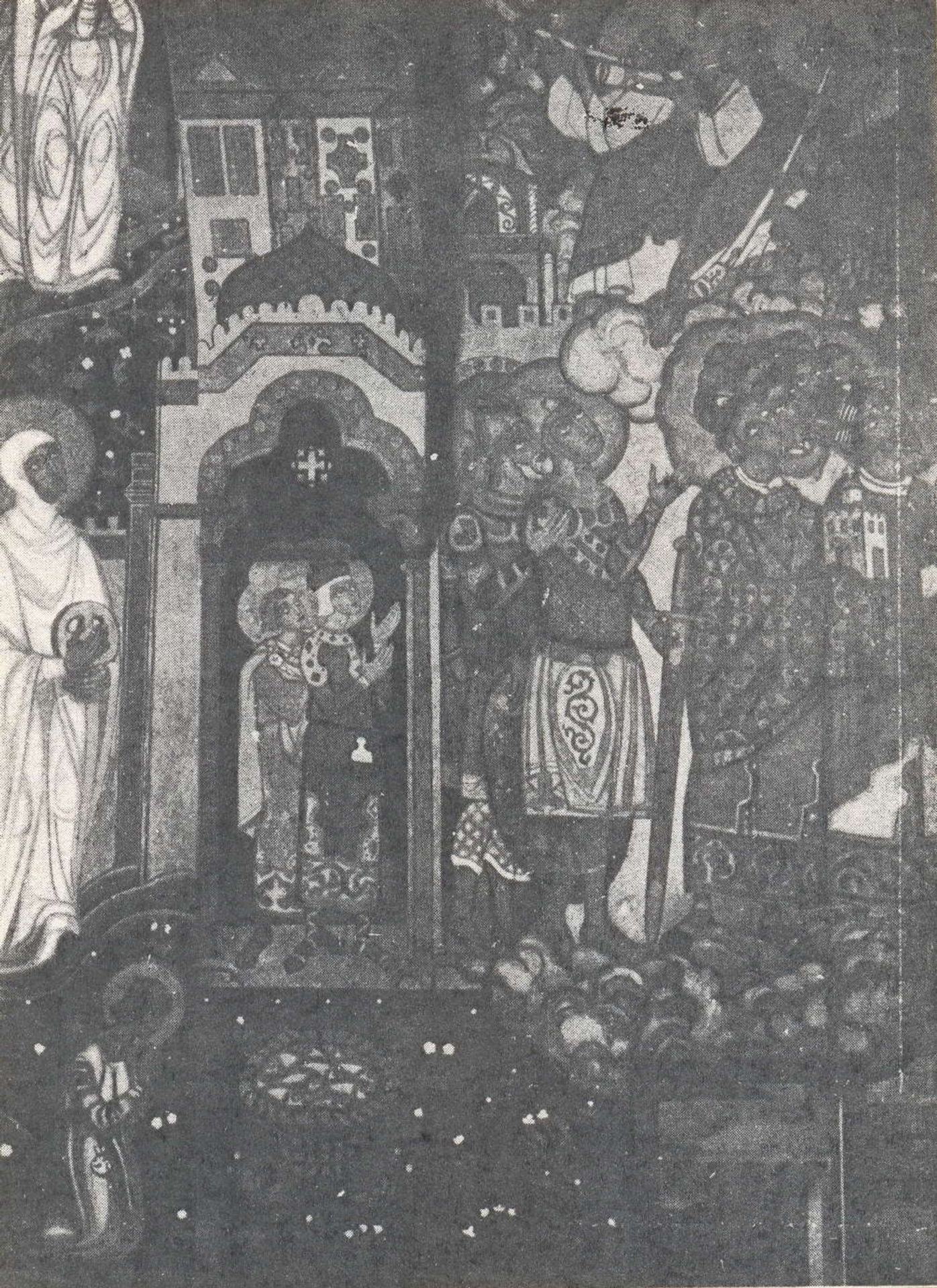 Kneeling warriors (Study of murals for the chapel in Pskov) by Nicholas Roerich