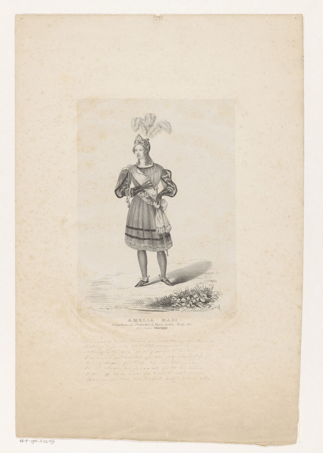 Portret van Amalia Masi als Tancredi by Henri Philippe Heidemans