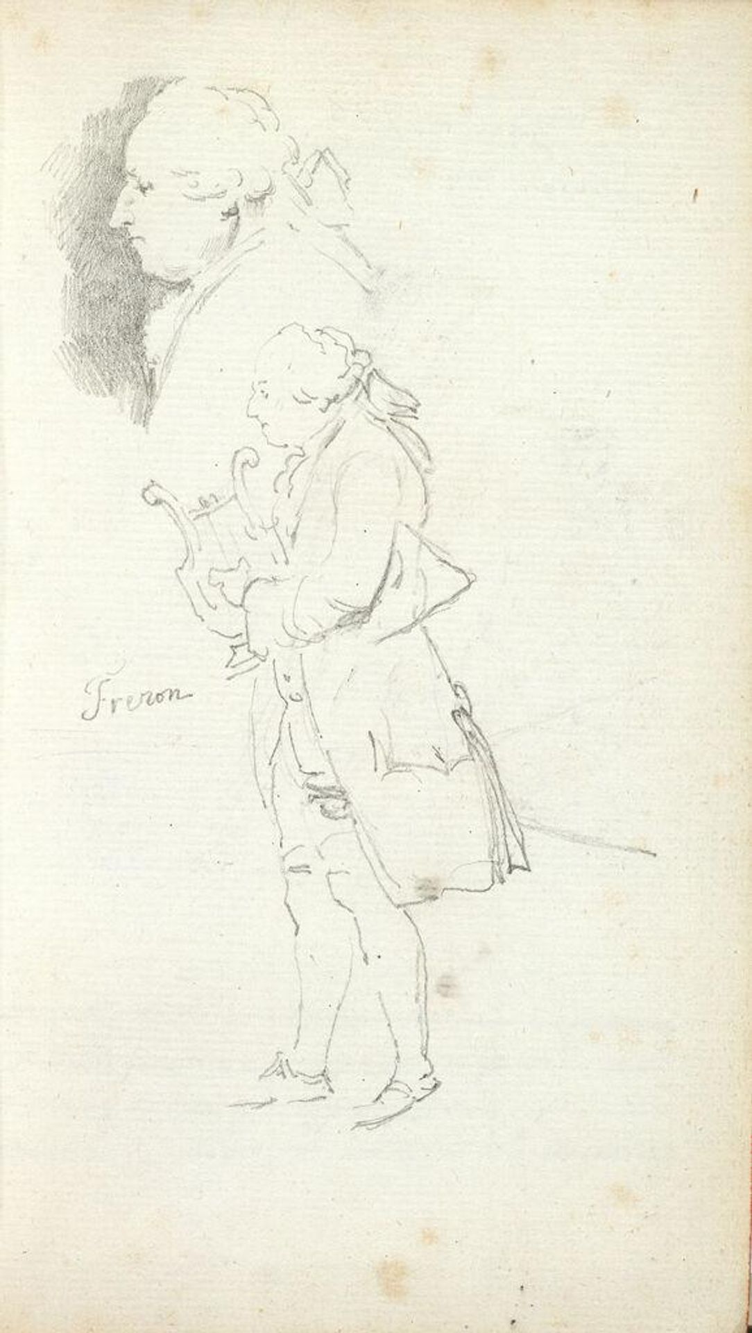 Two Studies of Elie-Catherine Freron; verso: Figure Studies by Gabriel Jacques de Saint-Aubin