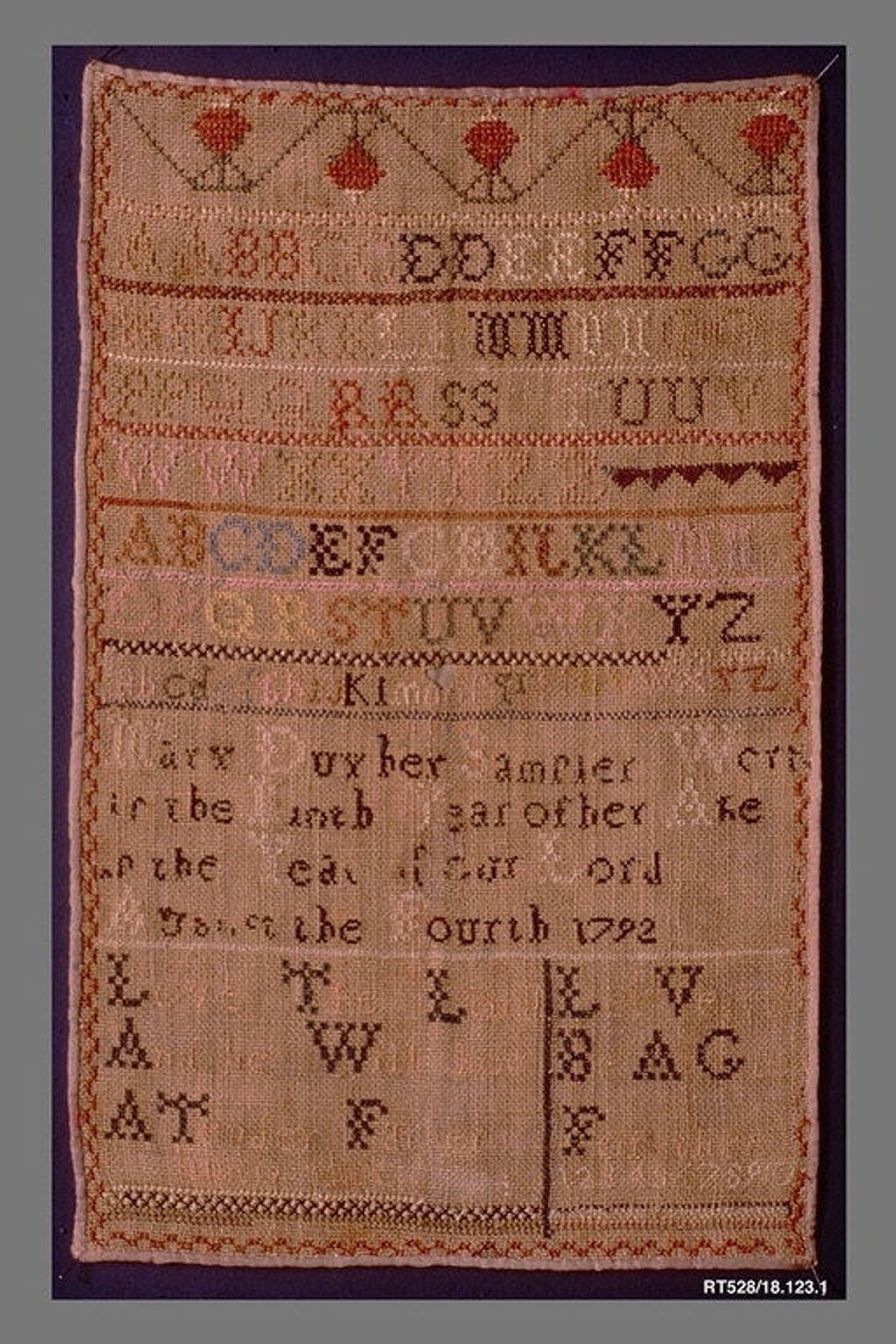 Embroidered Sampler by Mary Duyber