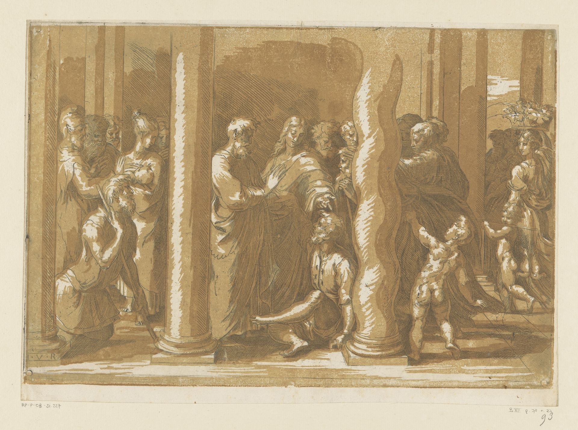 Heiligen Petrus en Johannes genezen een lamme by Parmigianino