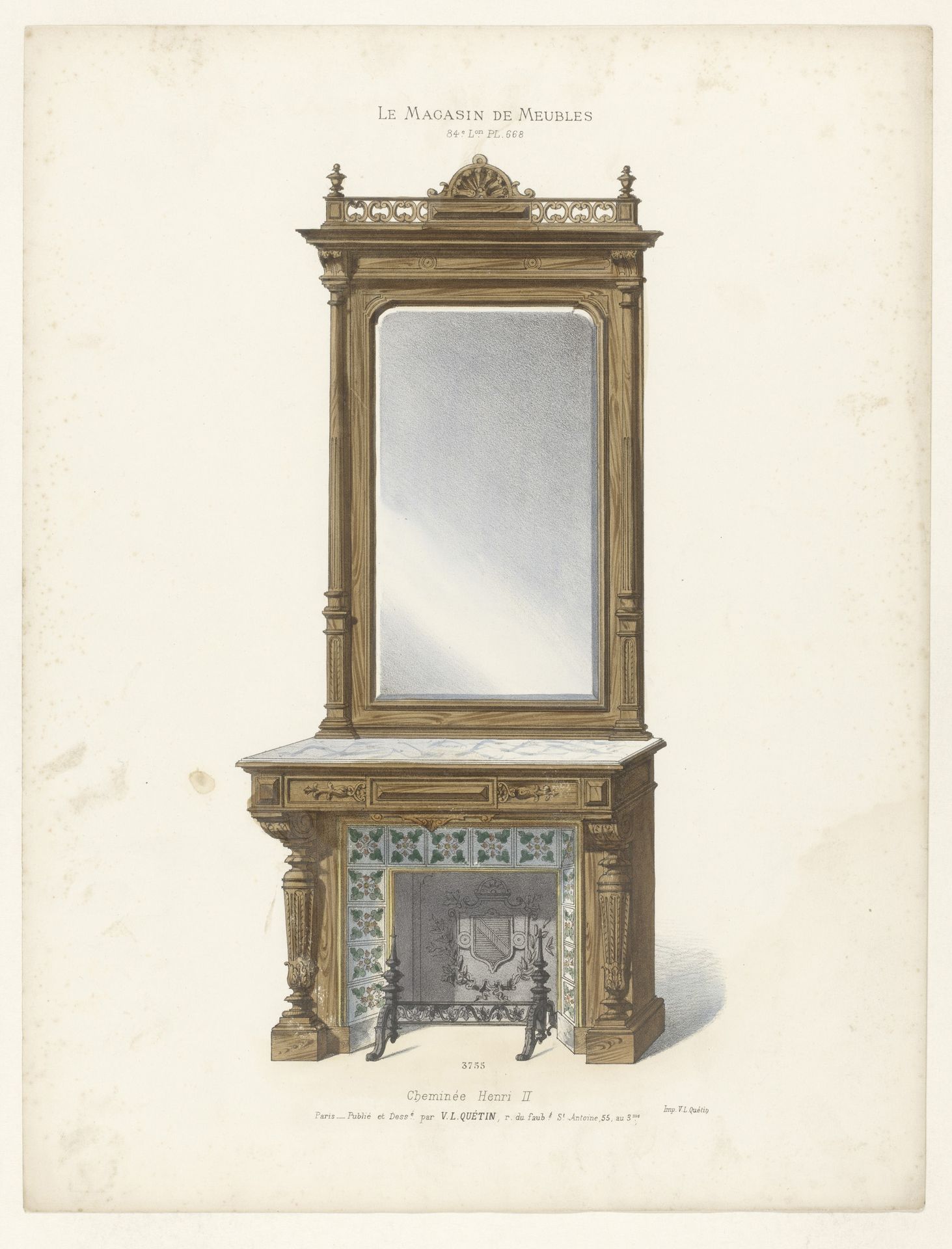 Haard met spiegel in de Lodewijk II-stijl by Anonymous