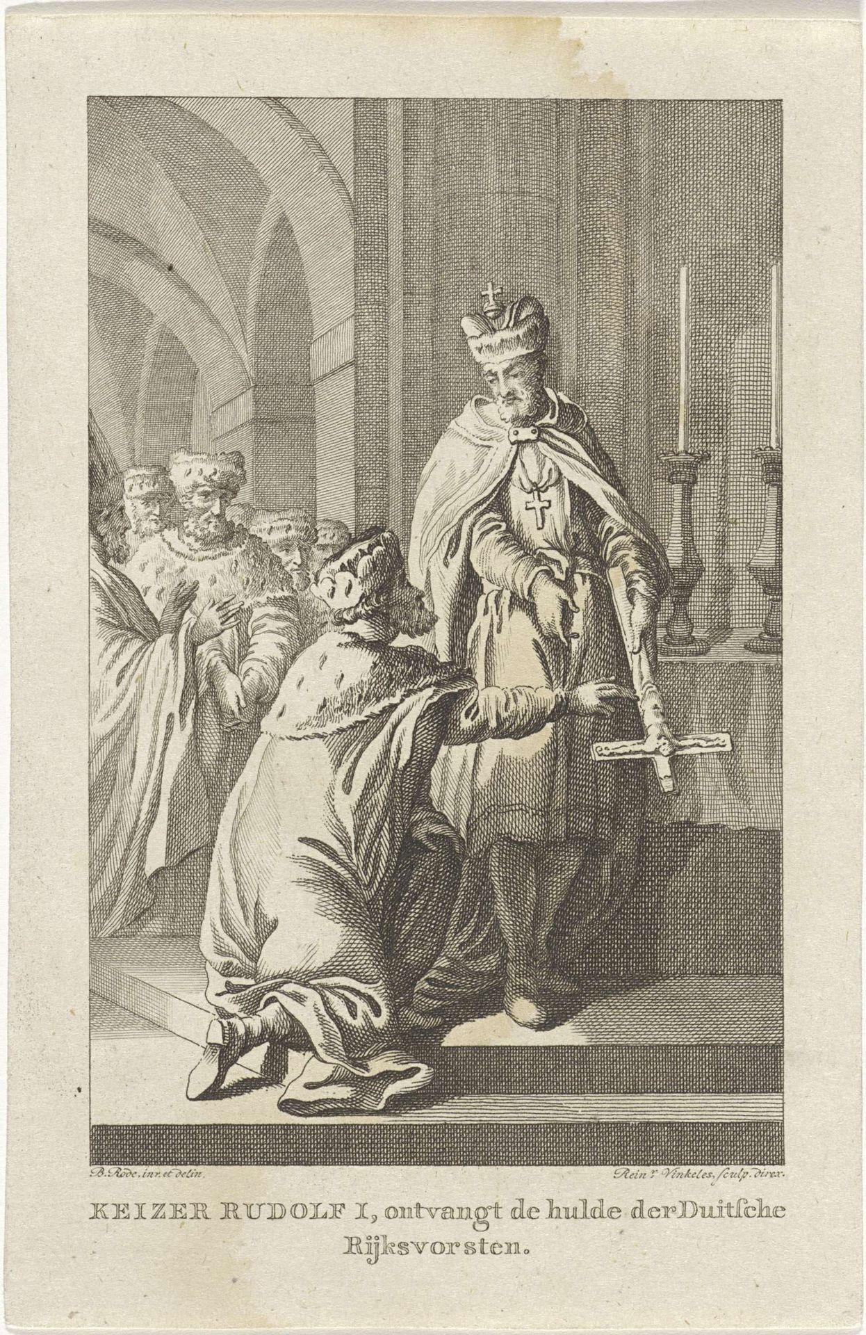 Keizer Rudolf I, ontvangt de hulde der Duitsche Rijksvorsten by Reinier Vinkeles