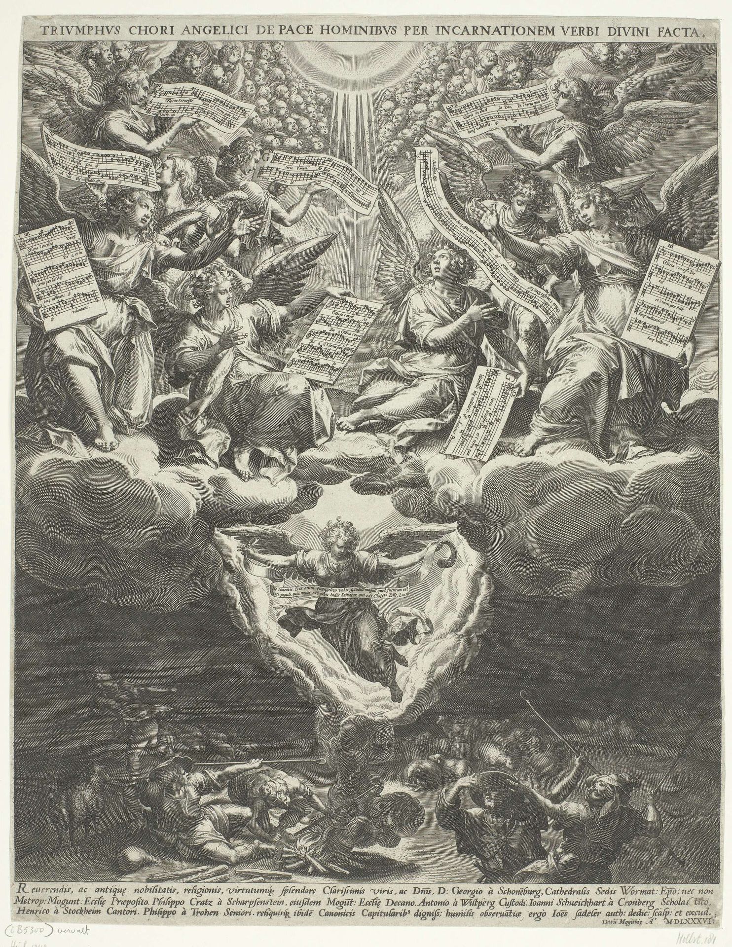 Verkondiging aan de herders door engelenkoren by Johann Sadeler I