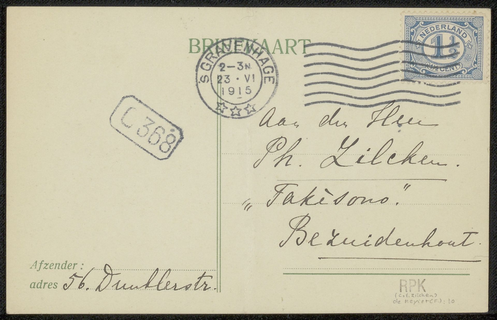 Briefkaart aan Philip Zilcken by Fenna de Meyier