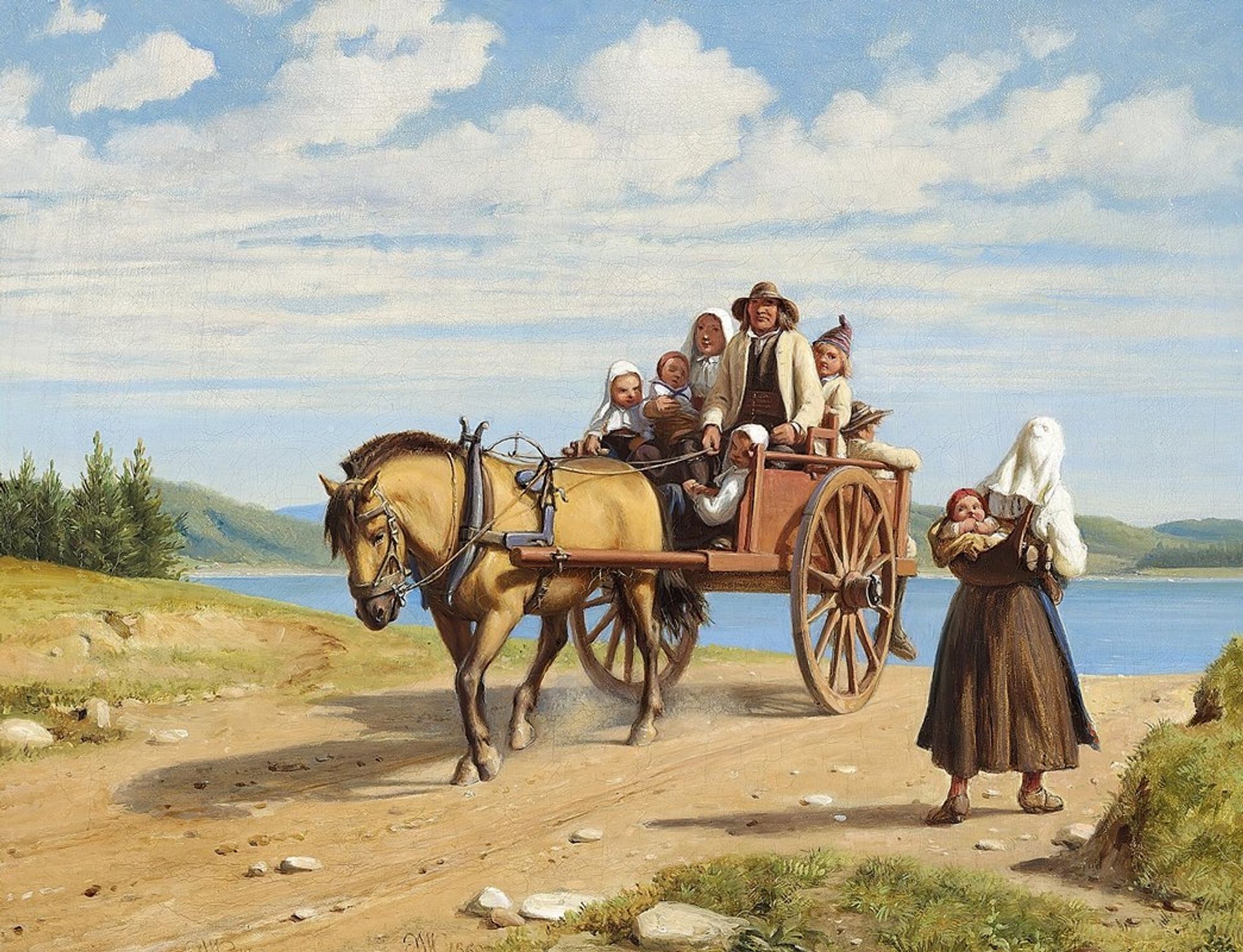 Parti fra Leksand med dalarbønder på søndagsudflugt i hestevogn by Wilhelm Marstrand