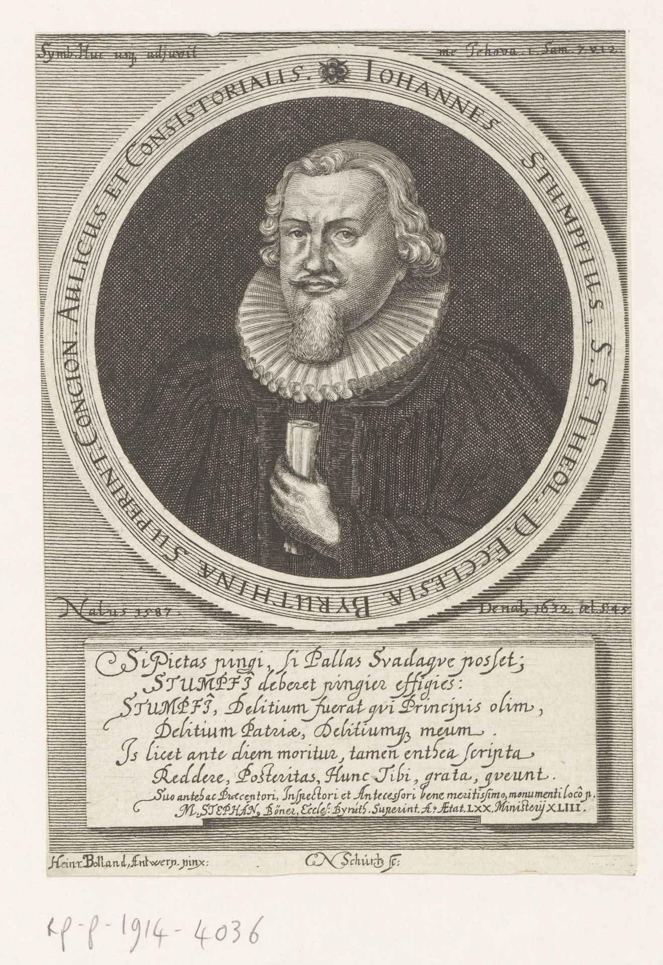 Portret van Johannes Stumpf by Cornelis Nicolaus Schurtz