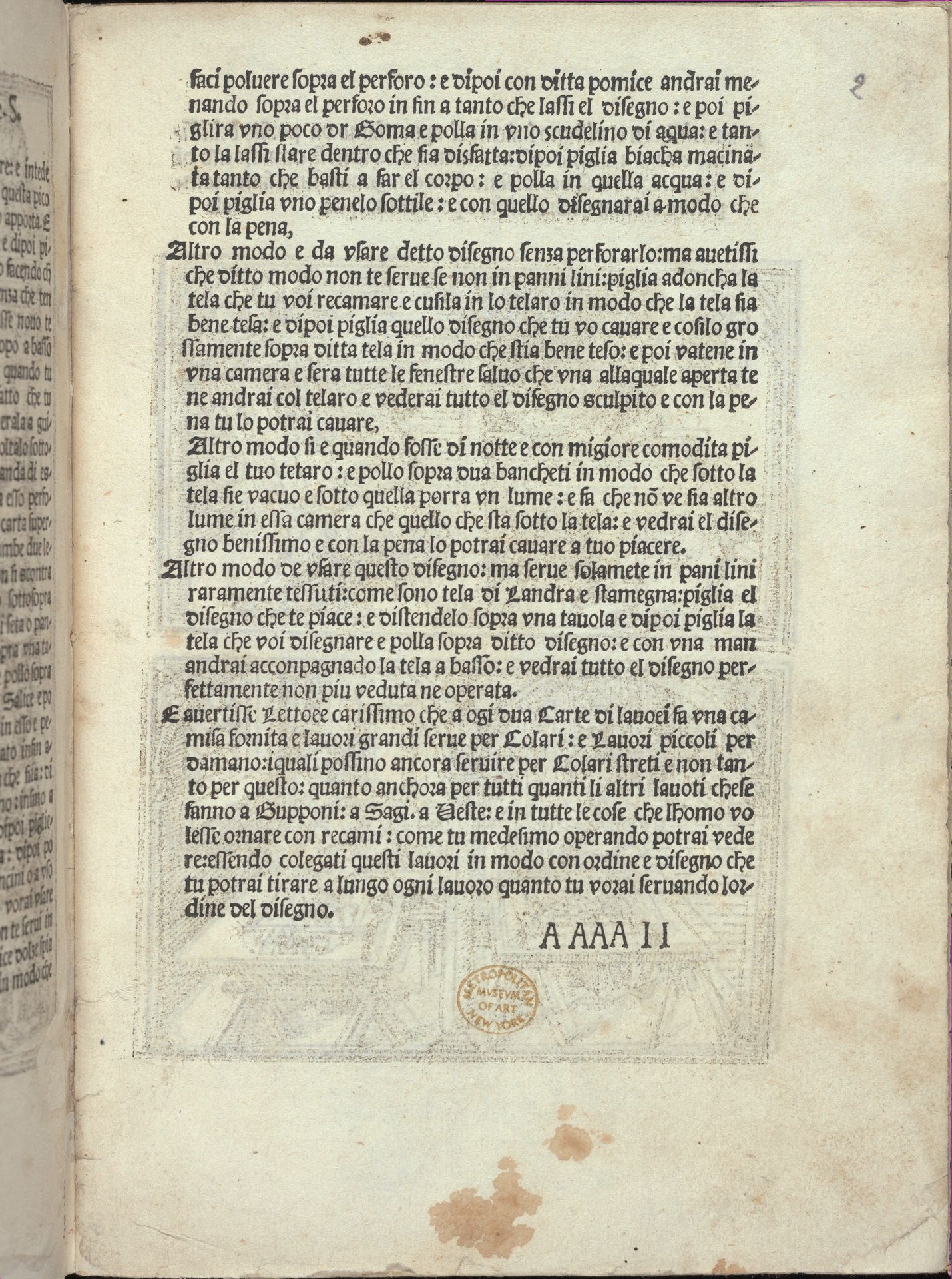 Libro quarto. De rechami per elquale se impara in diuersi modi lordine e il modo de recamare...Opera noua, page 2 (recto) by Alessandro Paganino