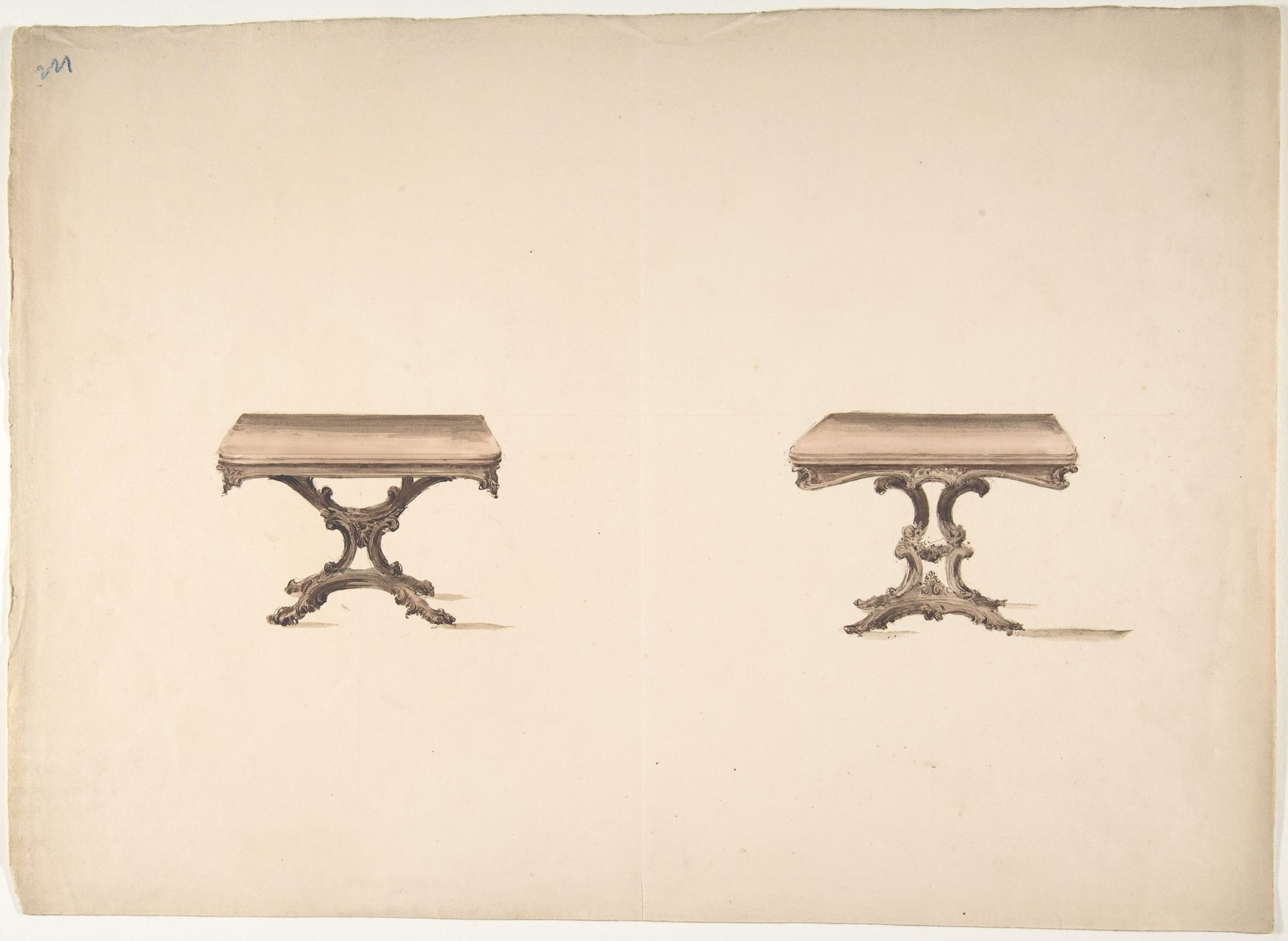 Design for Two Square Tables with Carved Legs by Anonymous
