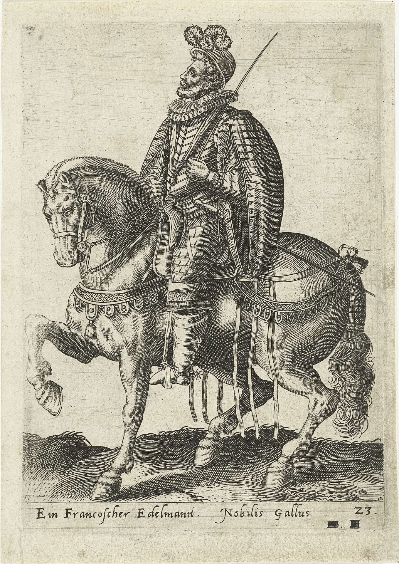 Franse edelman te paard by Abraham de Bruyn
