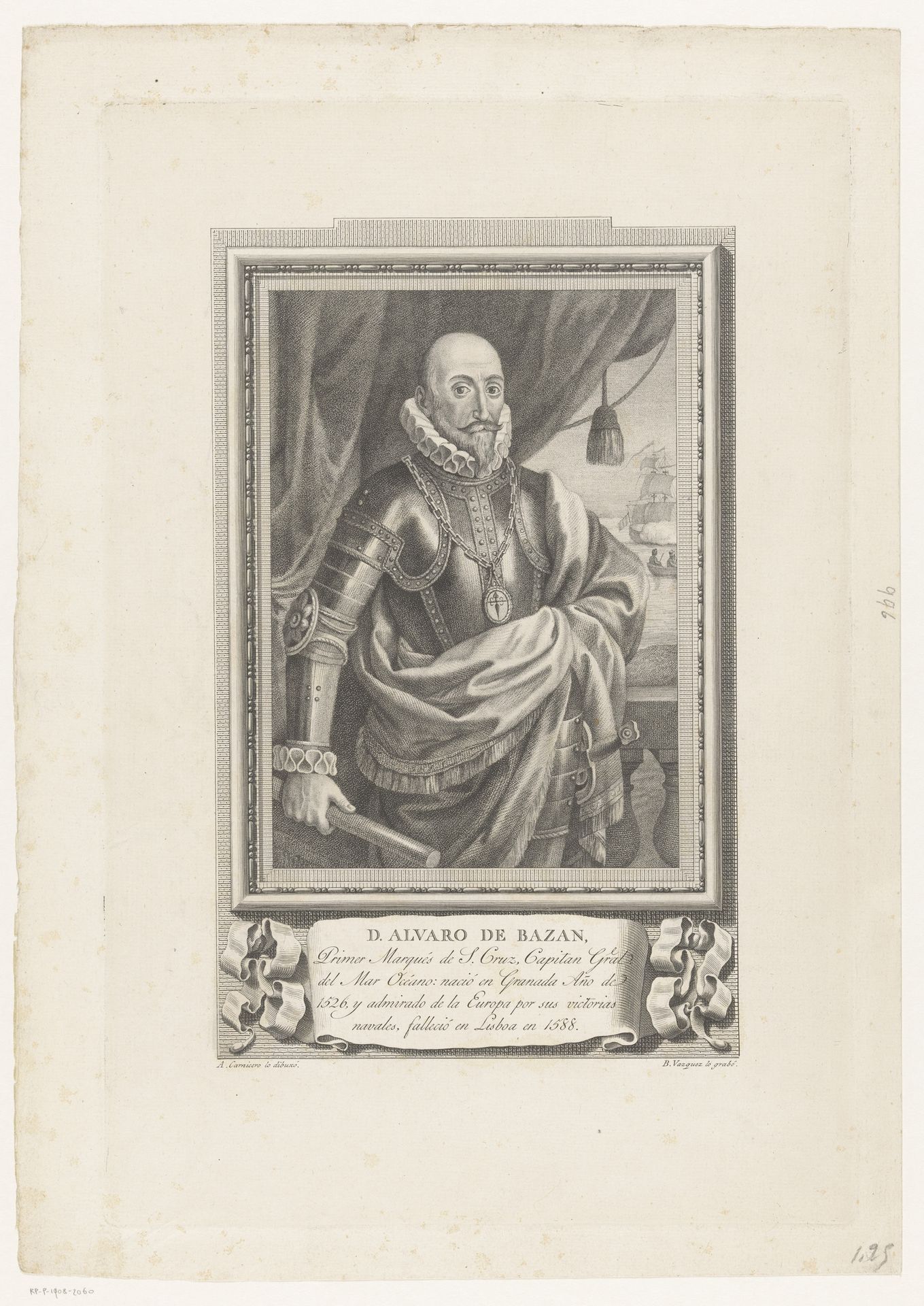 Portret van Álvaro de Bazán by Bartolomé Vázquez