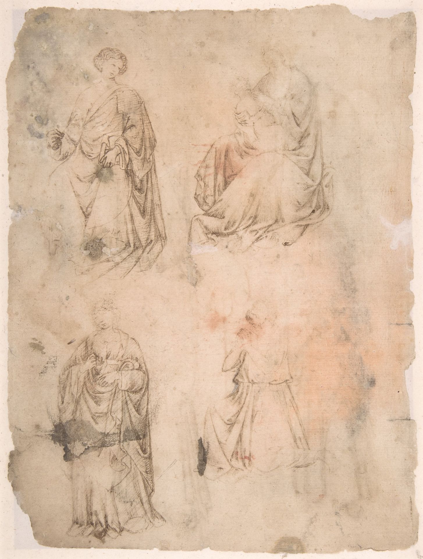Four Saints (recto); Two Saints, Seated Madonna, and Kneeling Figure (verso) by Anonymous