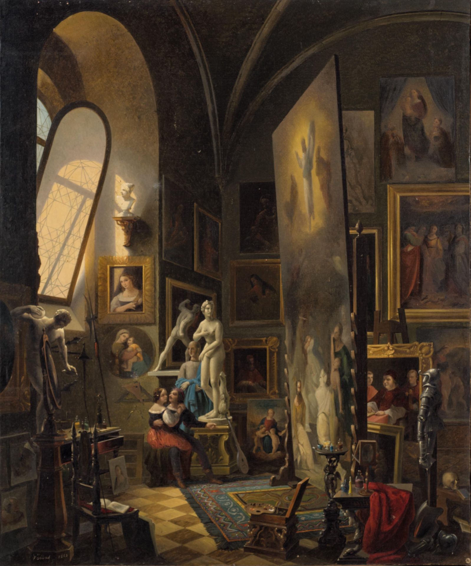 Raphael and his muse in the atelier by Vincenzo Abbati
