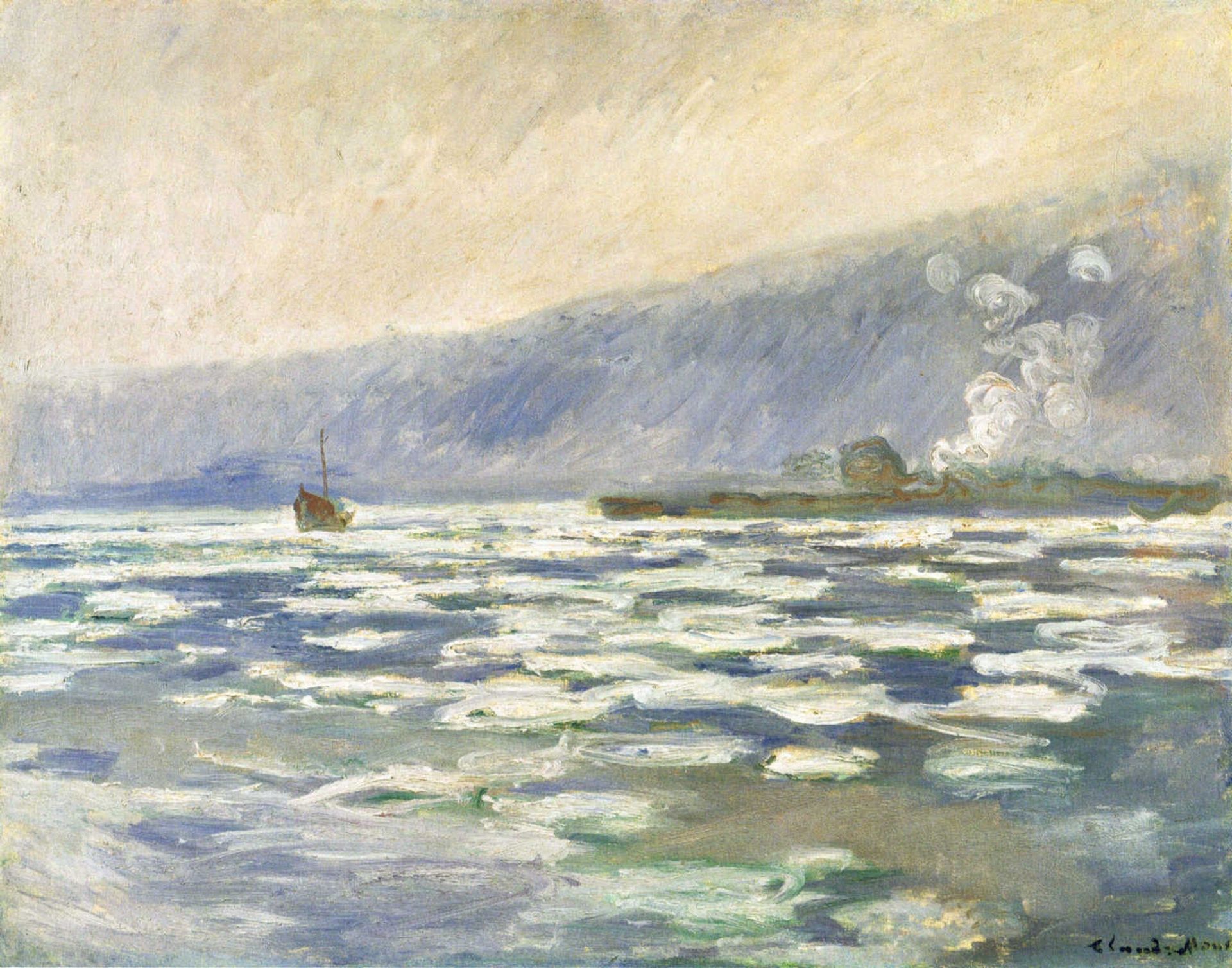 Ice, Lock Port Villez by Claude Monet