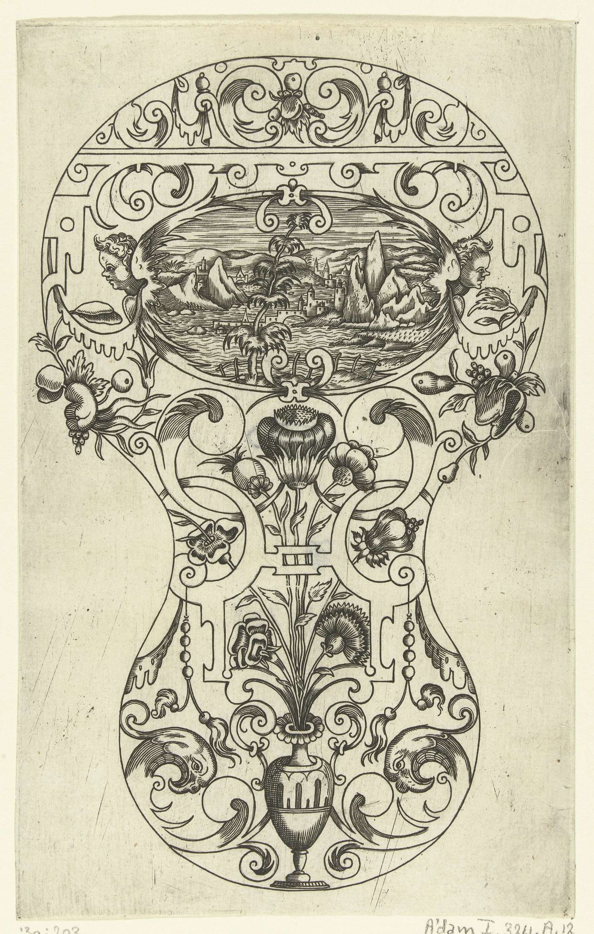 Peervormige decoratie (waaier of spiegel?) by Anonymous