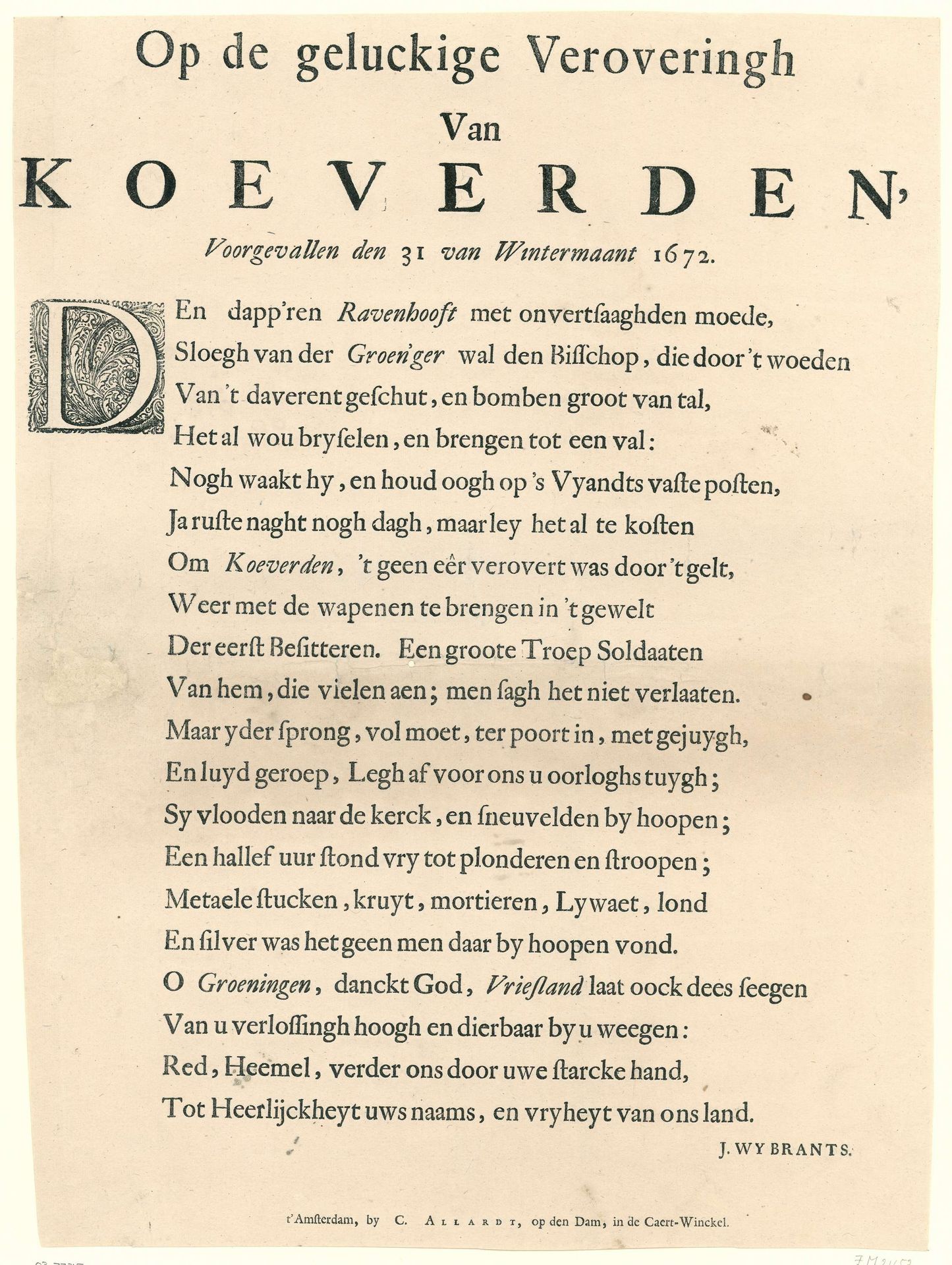 Vers op de verovering van Coevorden op 30 december 1672 by J. Wijbrants