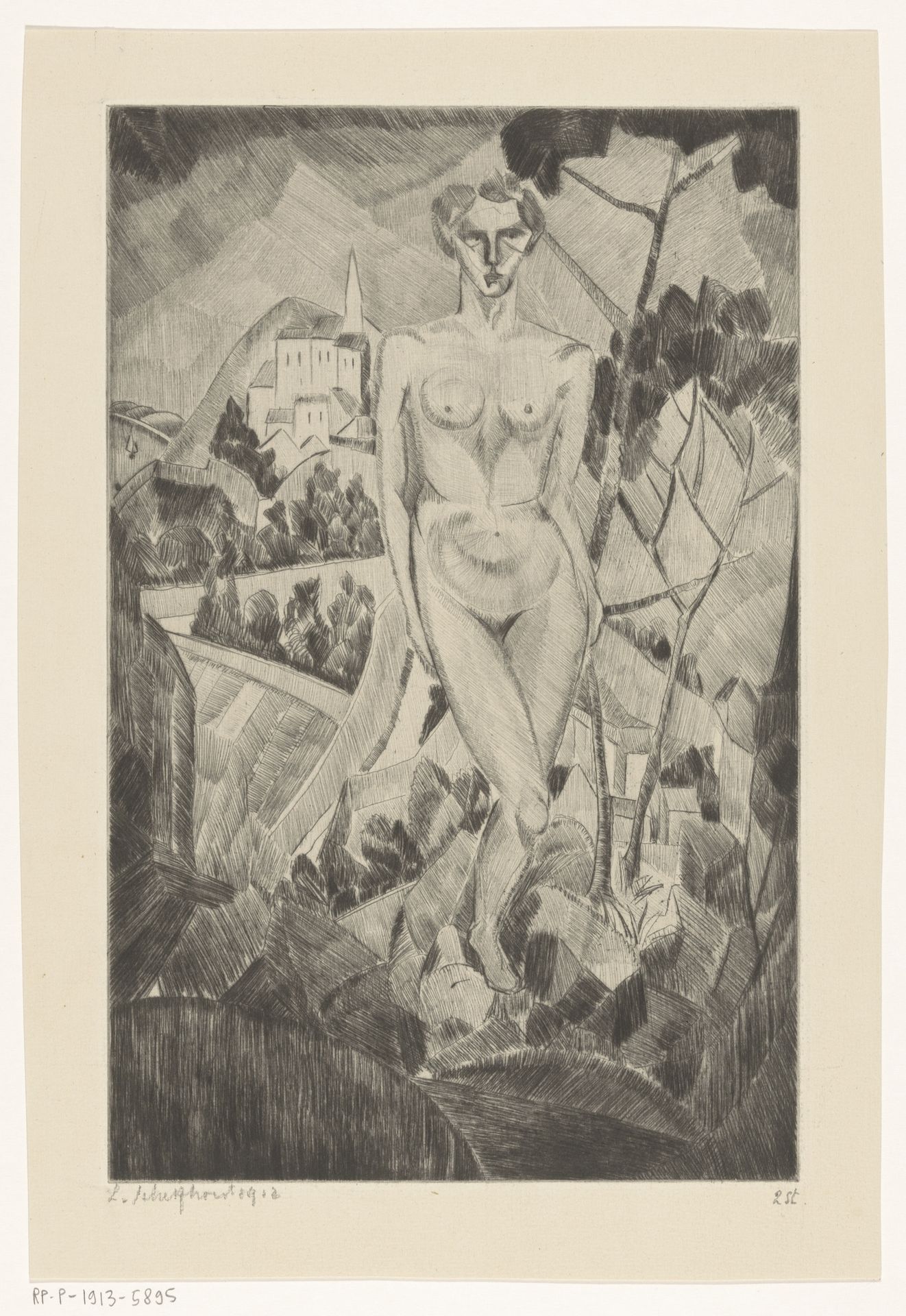 Naakte vrouw in heuvellandschap by Lodewijk Schelfhout