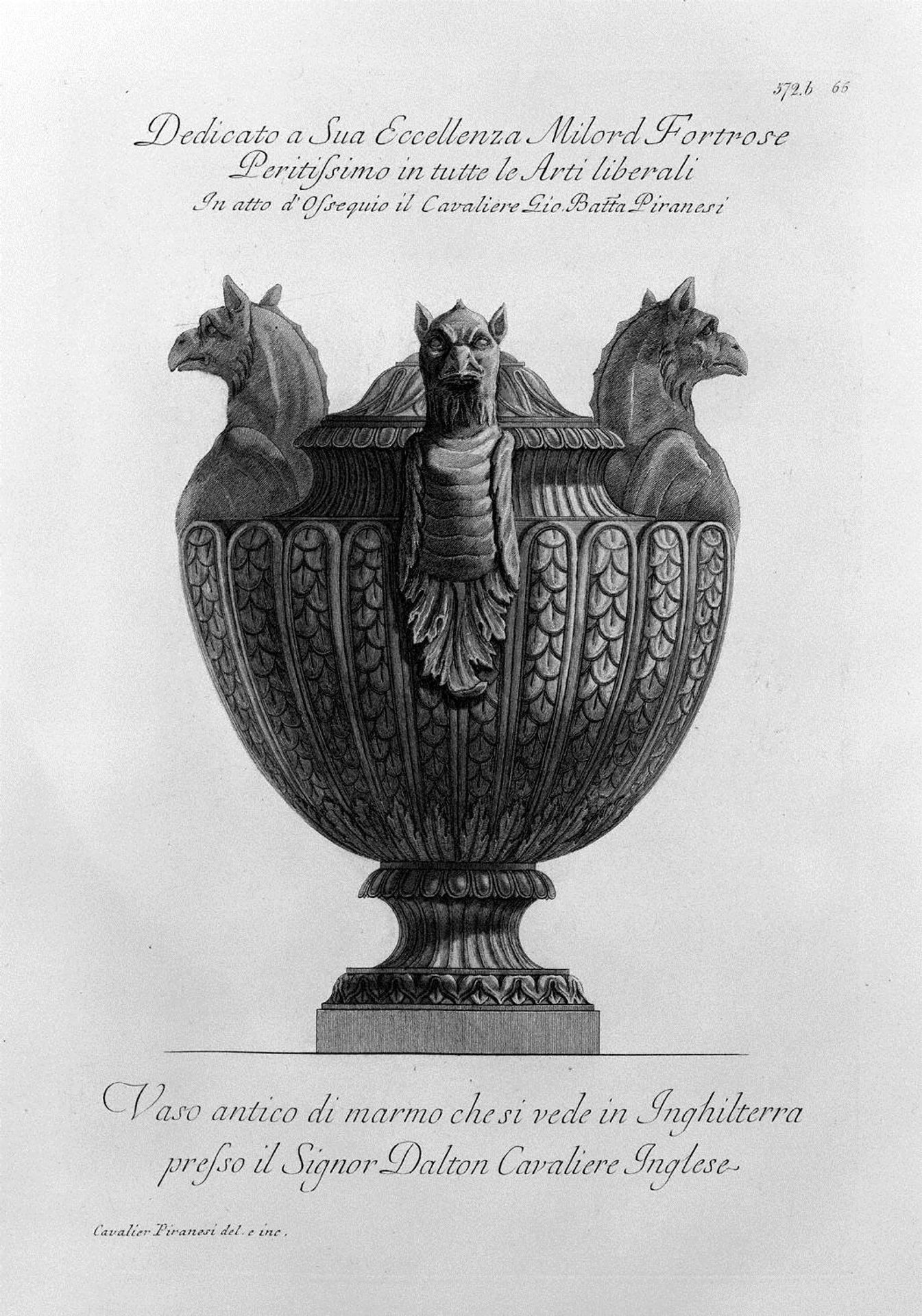 Vase with ancient marble griffins and ribbing by Giovanni Battista Piranesi