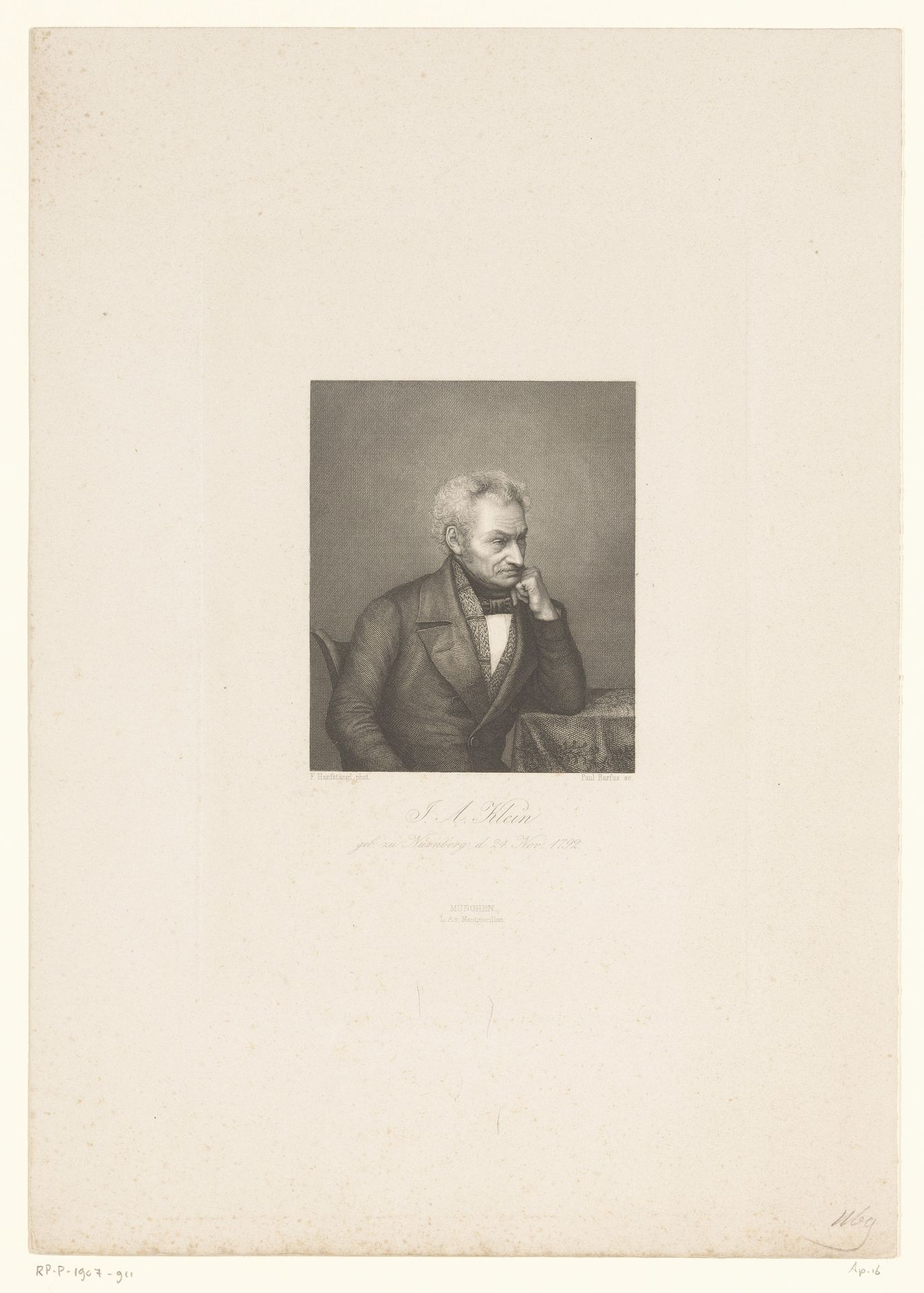 Portret van Johann Adam Klein by Paul Barfus