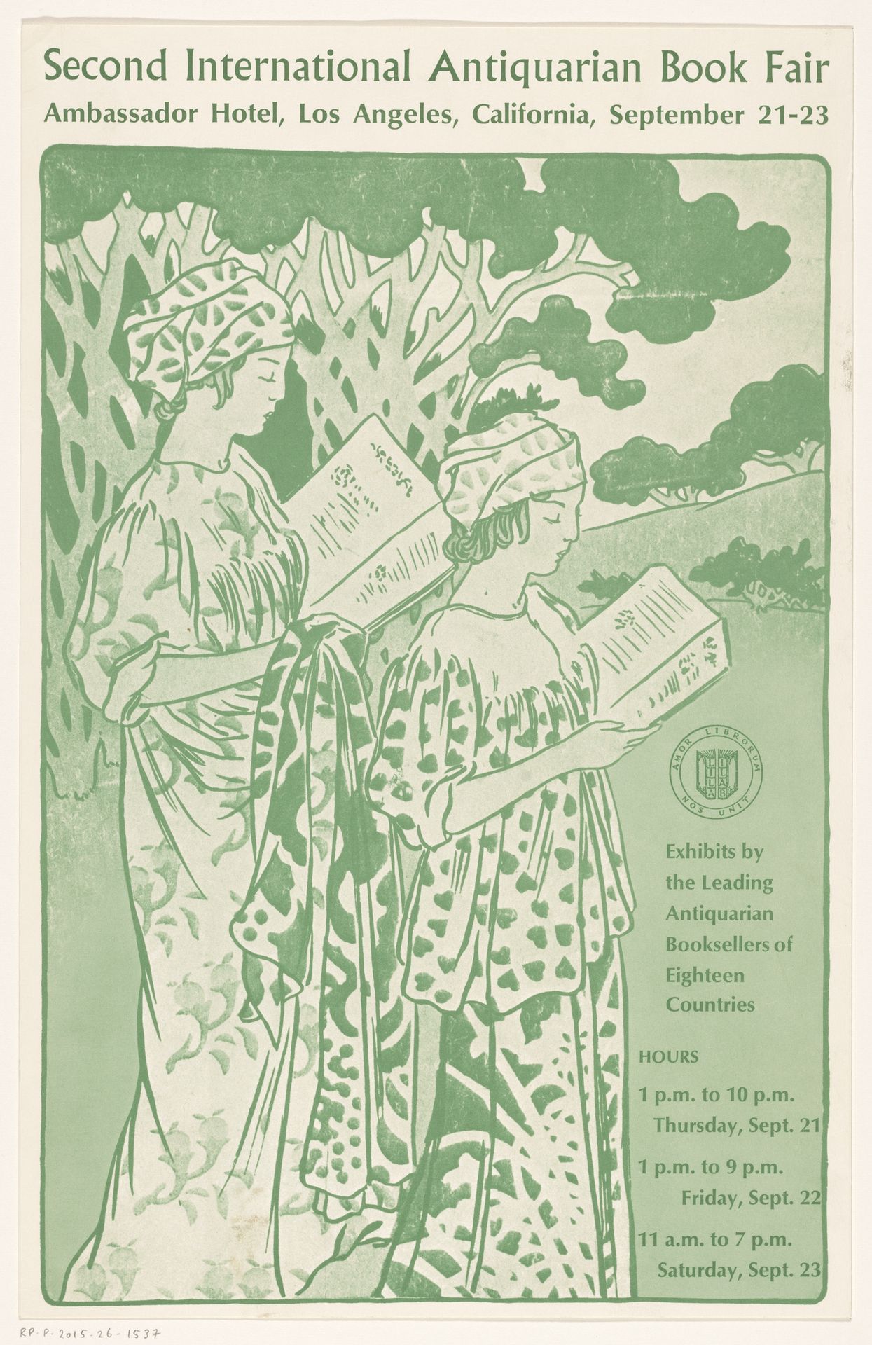 Reclamebiljet voor de Second International Antiquarian Book Fair te Los Angeles by Anonymous