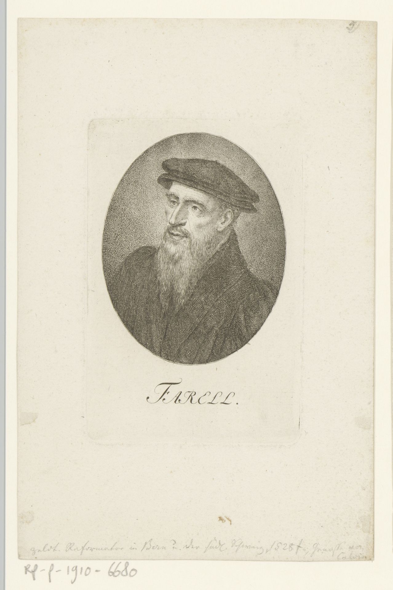 Portret van Guilliaume Farel by Heinrich Pfenninger
