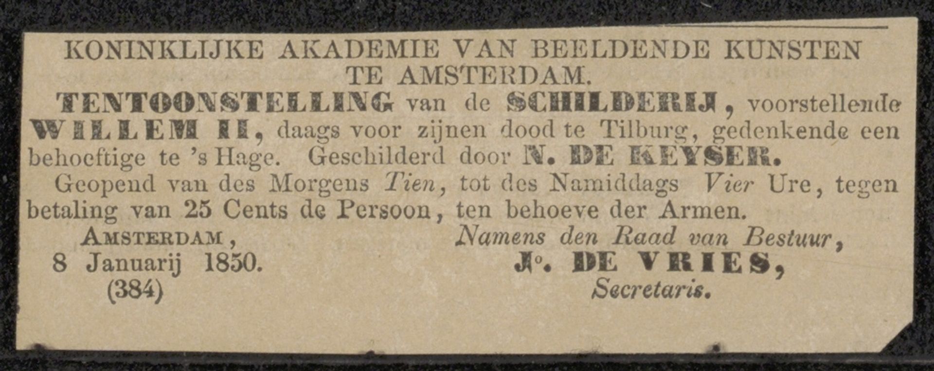 Krantenknipsel betreffende Nicaise De Keyser by Rijksakademie van Beeldende Kunsten