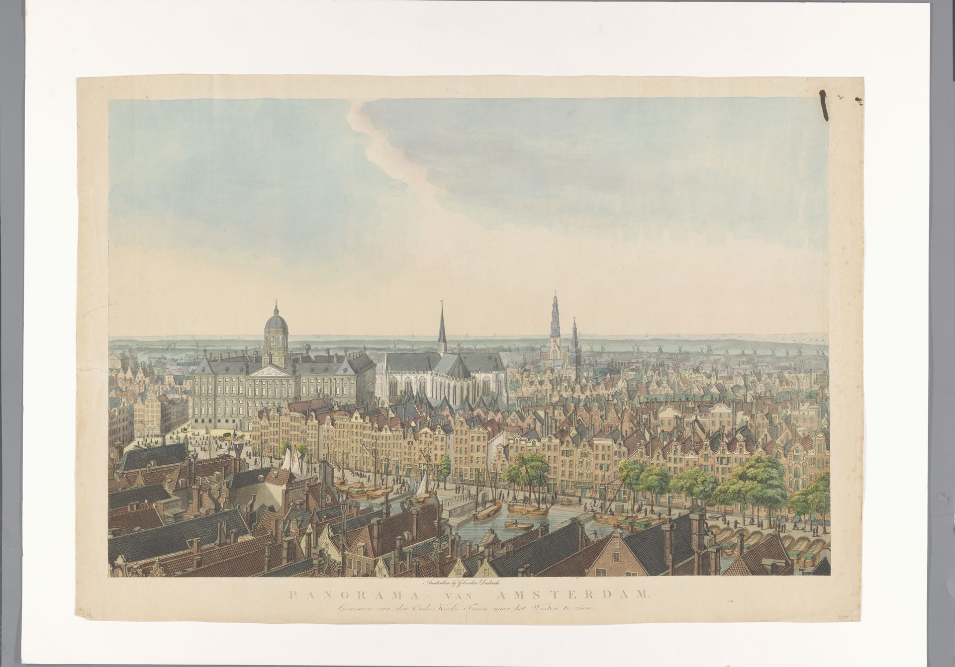 Panorama van Amsterdam, met het Paleis op de Dam en de Nieuwe Kerk by Anonymous