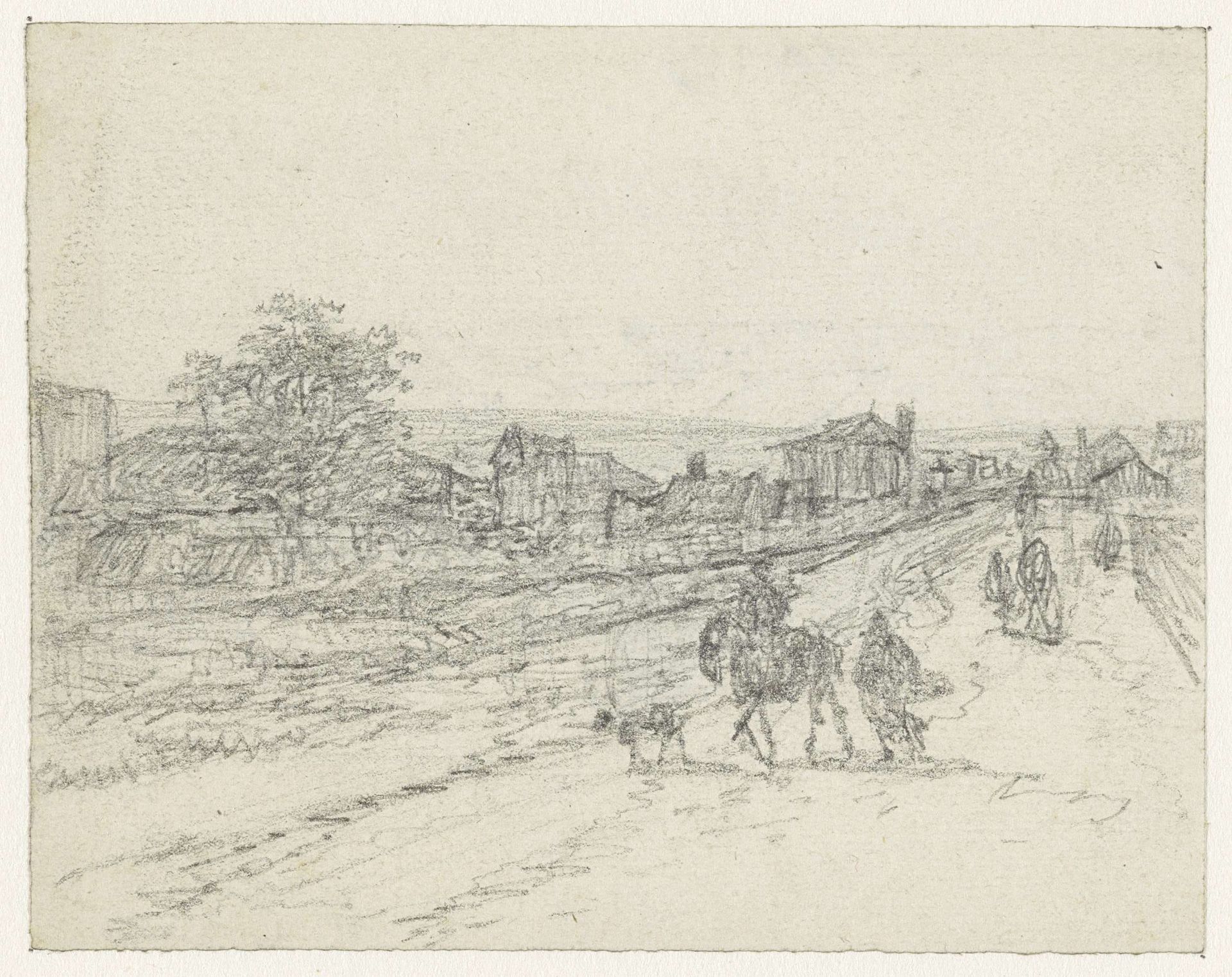Ruiter met hond en voetganger op een landweg by Georges Michel