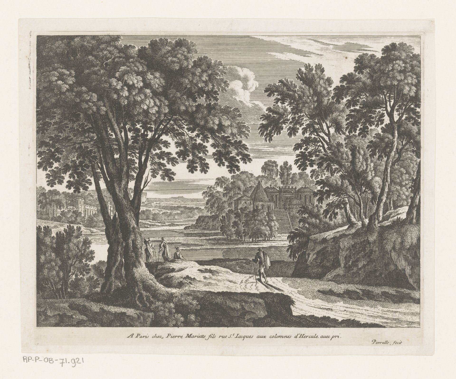 Landschap met rivier en wandelaars by Nicolas Perelle
