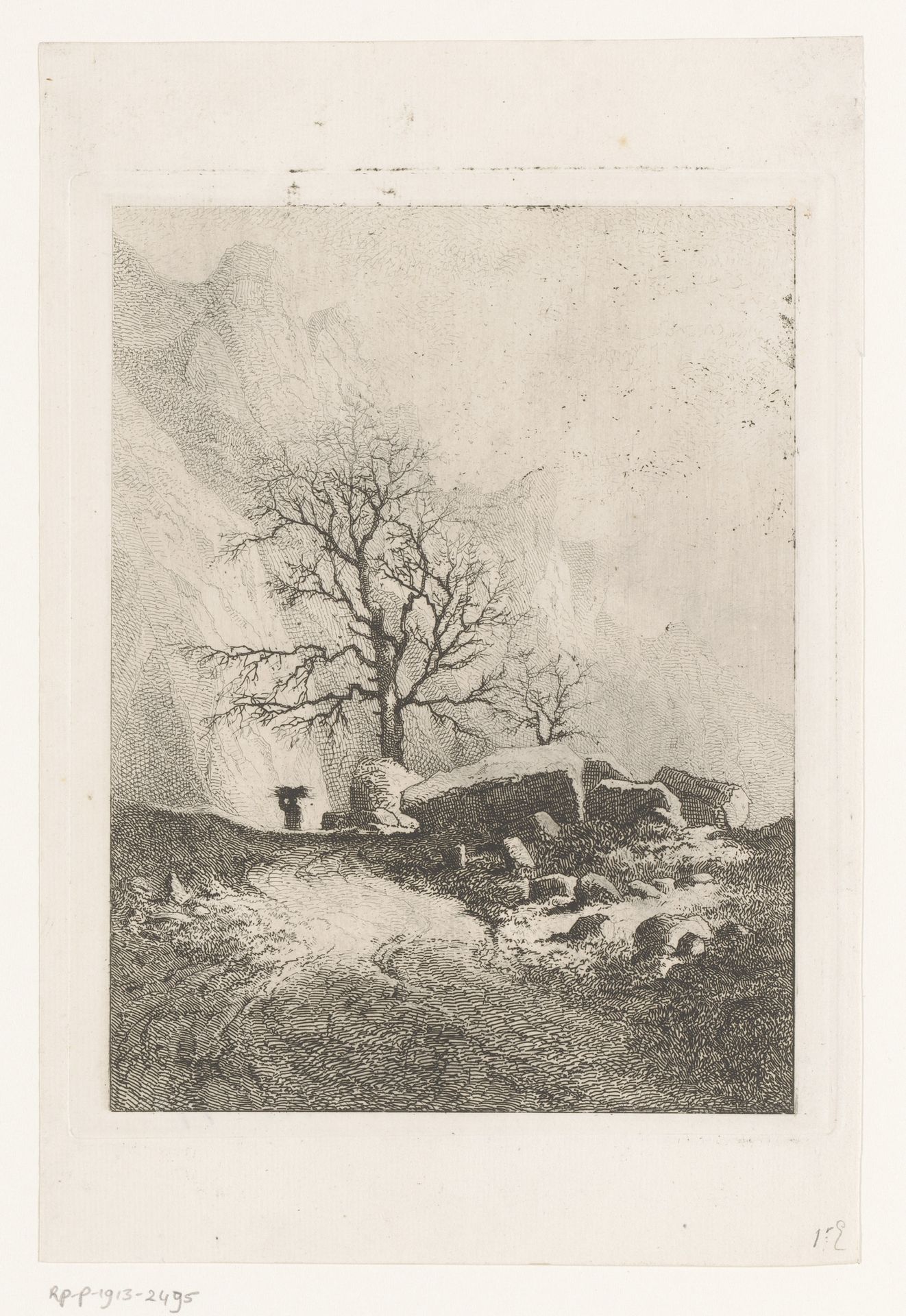 Berglandschap met hout dragende figuur by Emile Puttaert