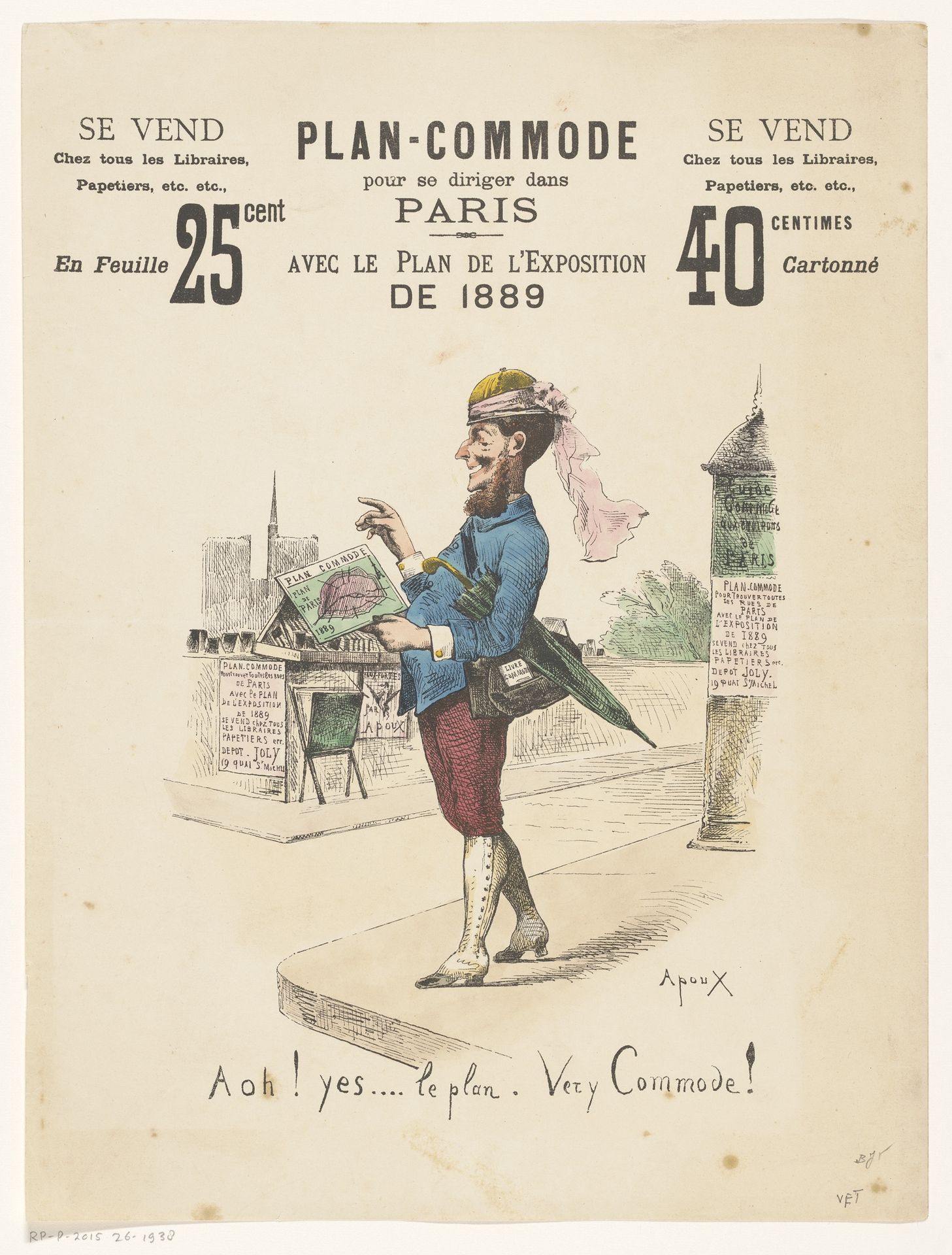 Reclamebiljet voor een plattegrond van Parijs by Joseph Apoux