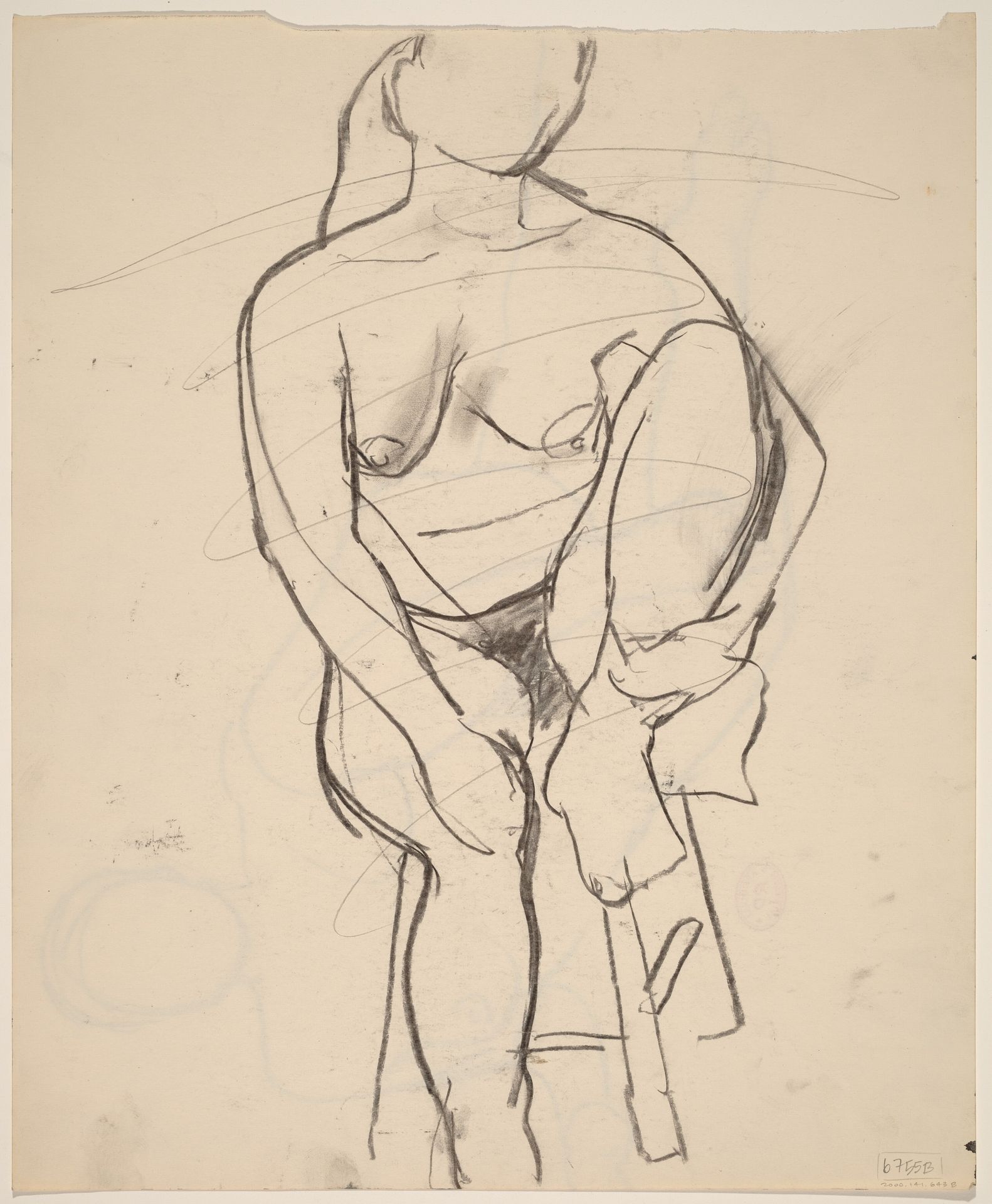 Untitled [seated nude with her left foot retracted onto stool seat] [verso] by Richard Diebenkorn