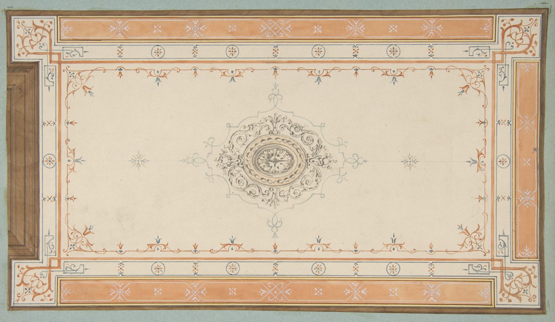 Design for the decoration of a ceiling with filagree borders and a central medallion by Jules-Edmond-Charles Lachaise