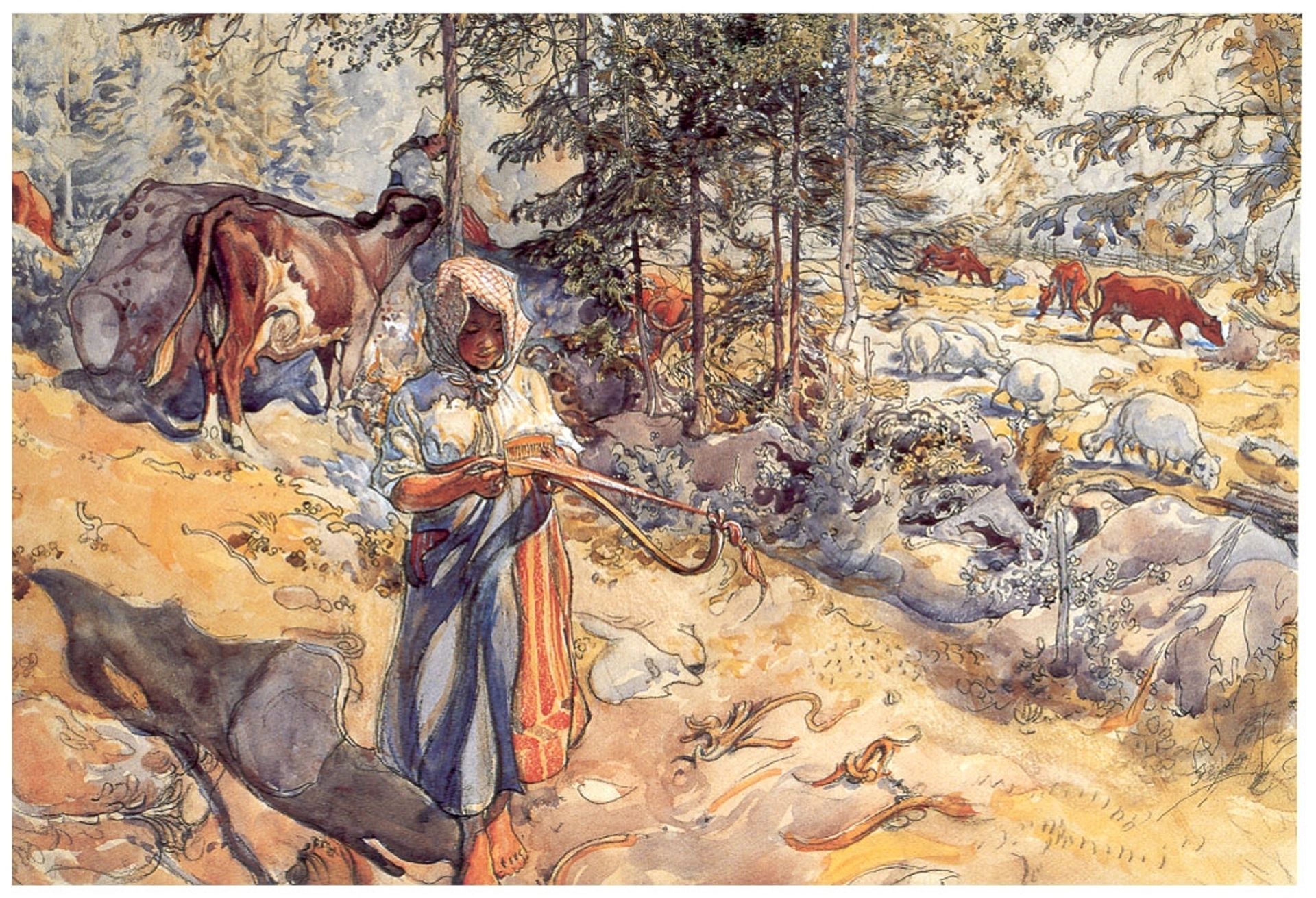 Cowgirl in the meadow by Carl Larsson