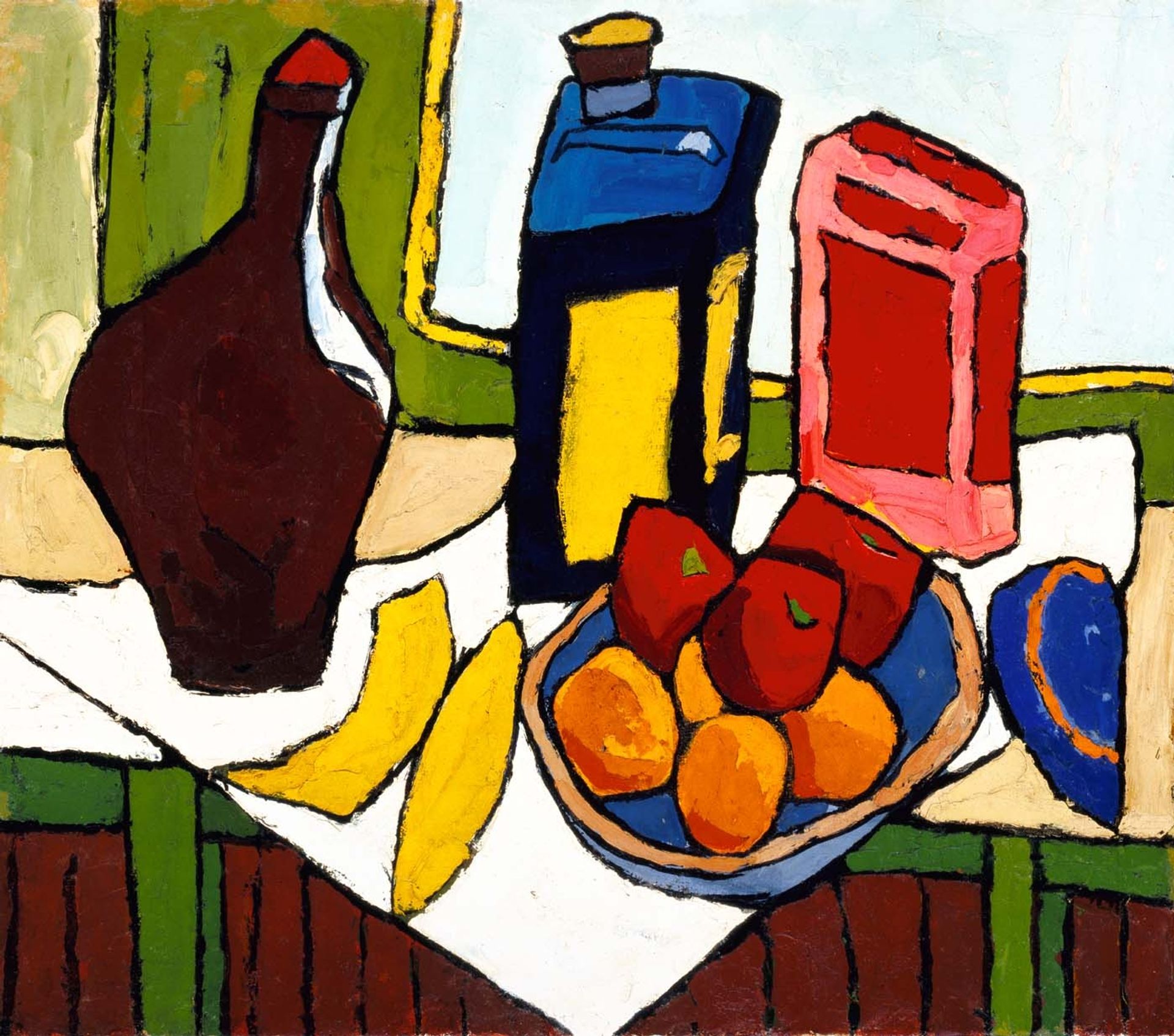 Still Life--Fruit, Bottles by William H. Johnson
