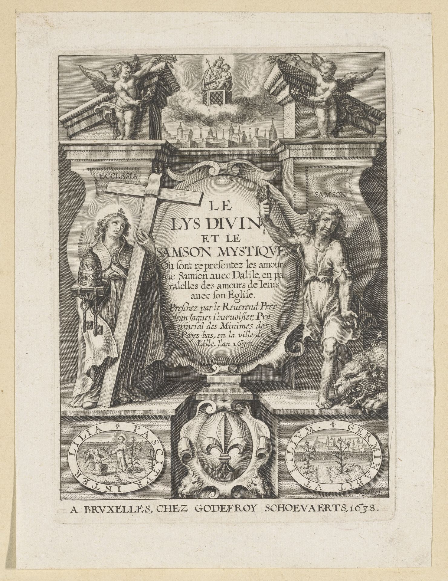 Titelpagina voor: Jean Jaques Courvoisier, Le Lys divine et le Samson mystique, Brussel: 1638 by Cornelis Galle I