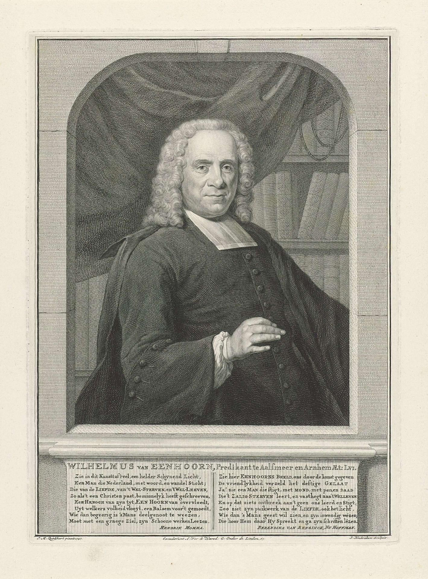 Portret van Wilhelmus van Eenhoorn by Jacob Houbraken