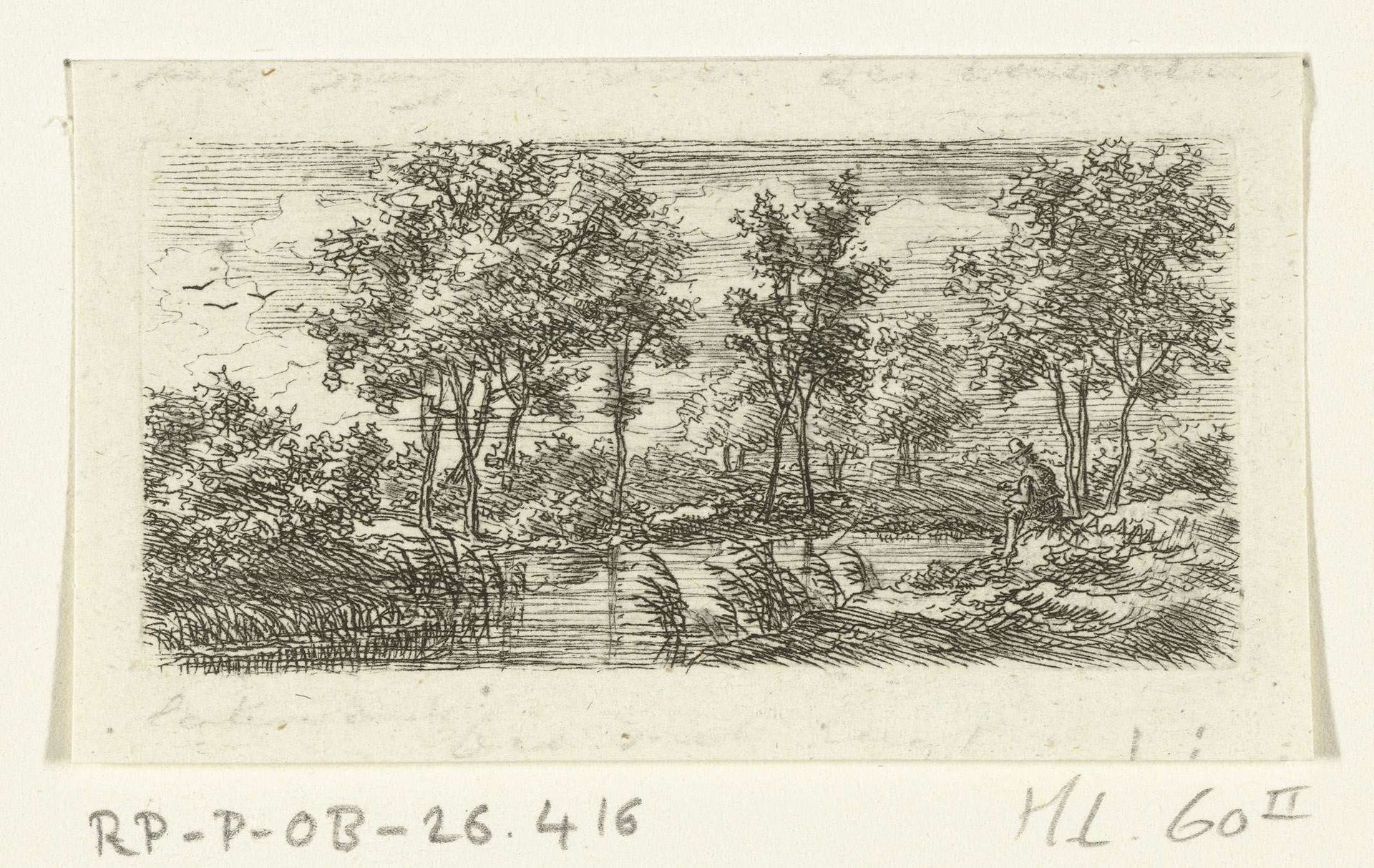 Rivierlandschap met bomen en visser by Ernst Willem Jan Bagelaar