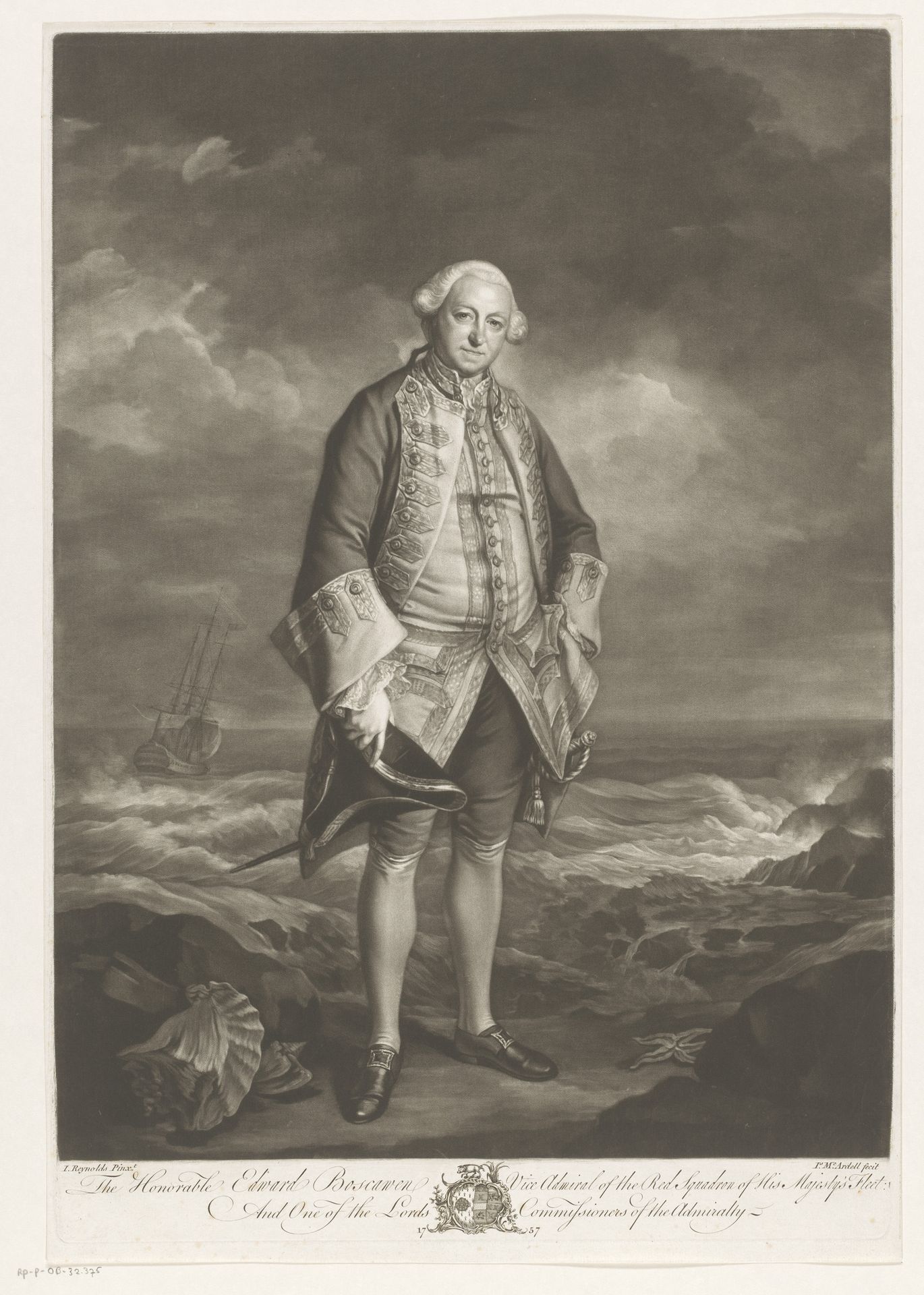 Portret van Edward Boscawen by James McArdell