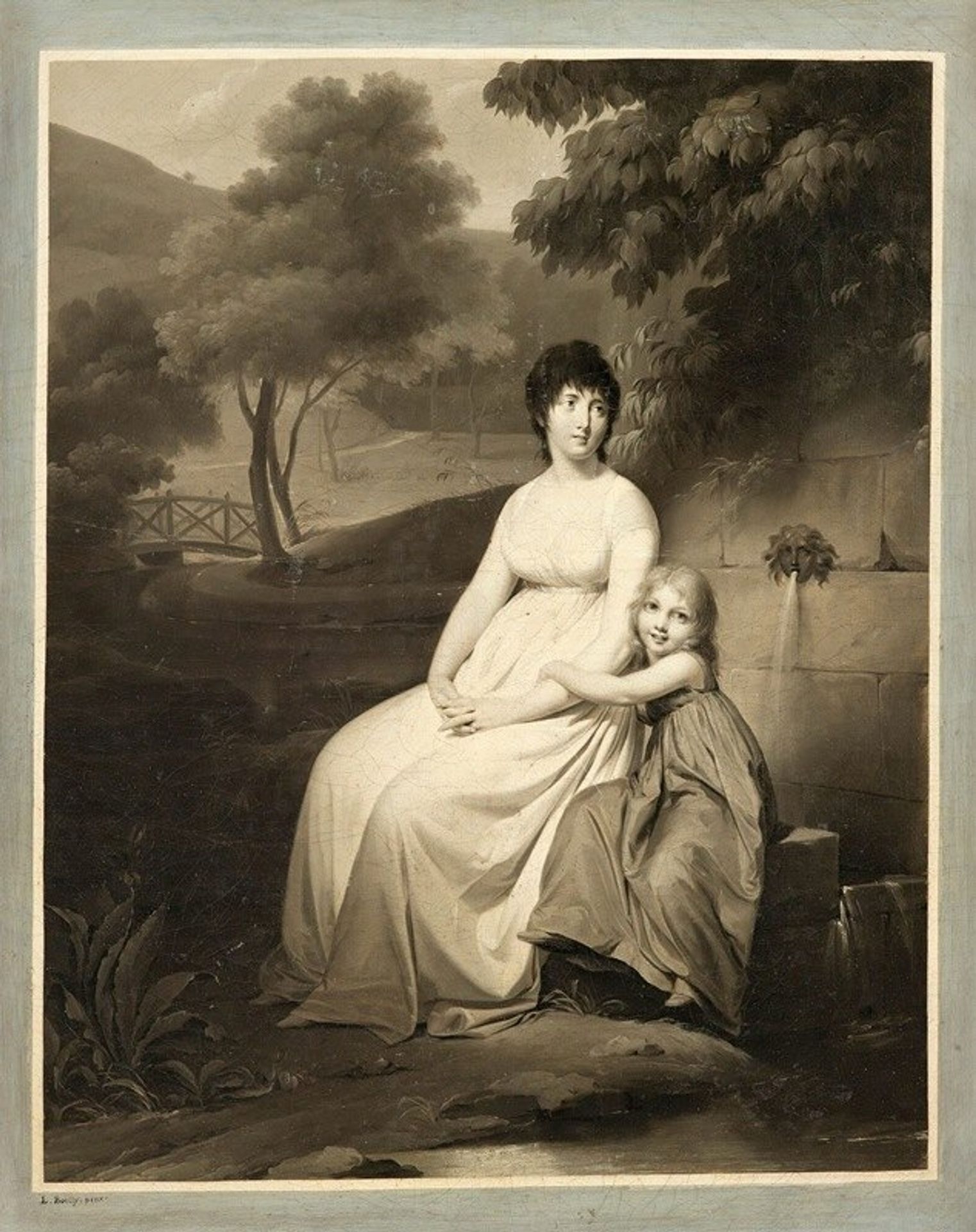 Portrait said to be of Mrs Tallien and her daughter in a park by Louis Léopold Boilly