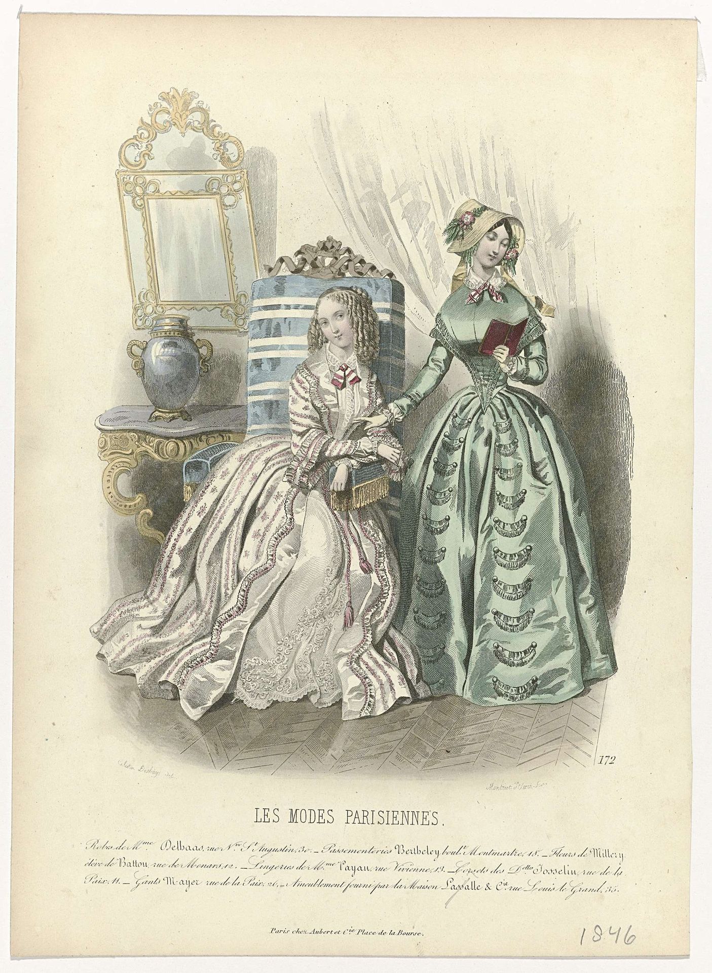 Les Modes Parisiennes, 1846, No. 172 : Robes de Mme Delhaas (...) by Montaut d'Oleron. Gabriel Xavier